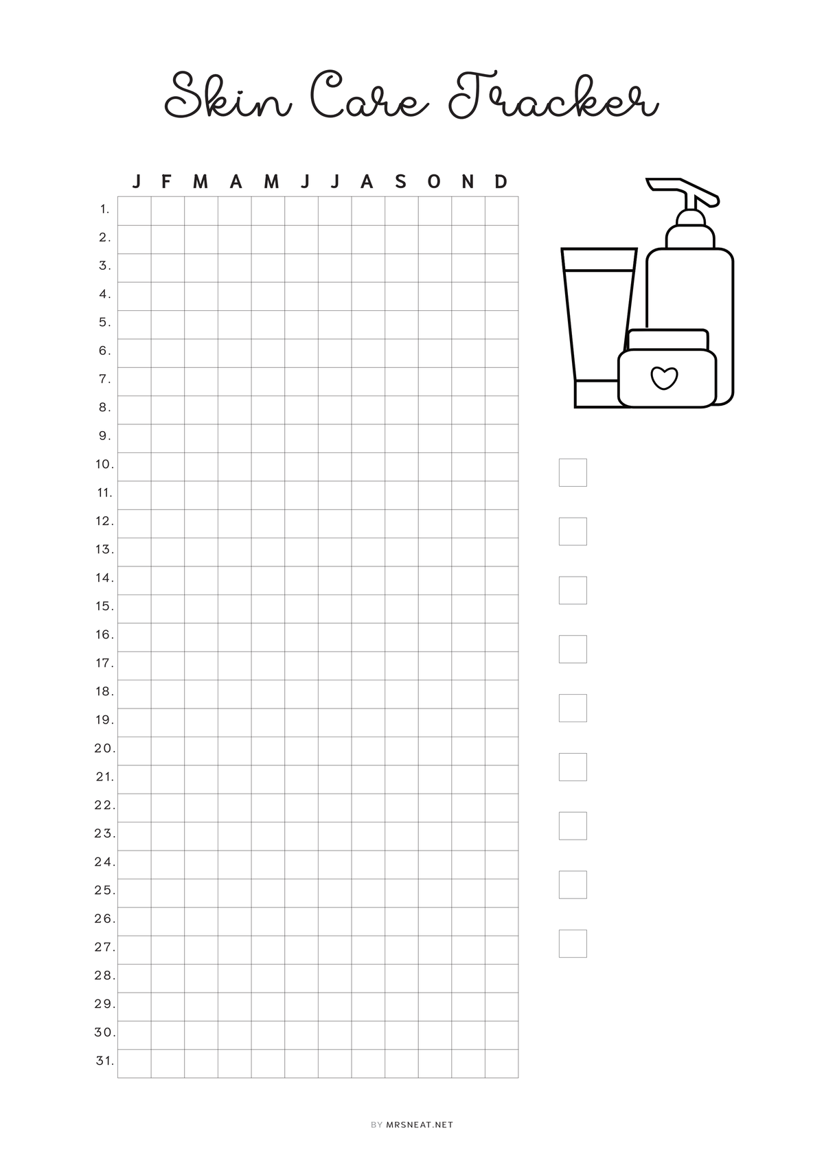 Yearly Skin Care Tracker Printable - M532 – mrsneat