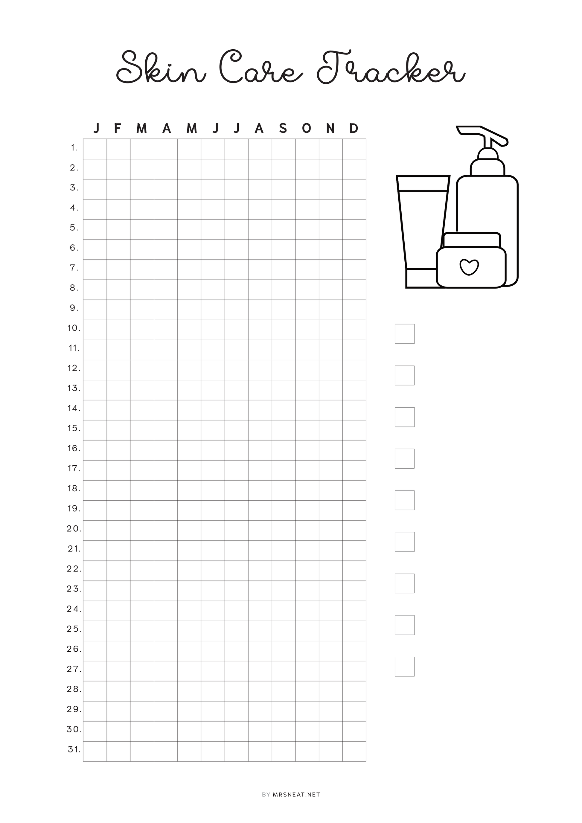 Skin Care Tracker, PRINTABLE Journal Page, Beauty Routine, Skincare Tracker, Skin Care Log, Skincare Routine, Printable Planner Page, Pre-filled and Blank, 2 versions, A4, A5, Letter, Half Letter, Digital Planner