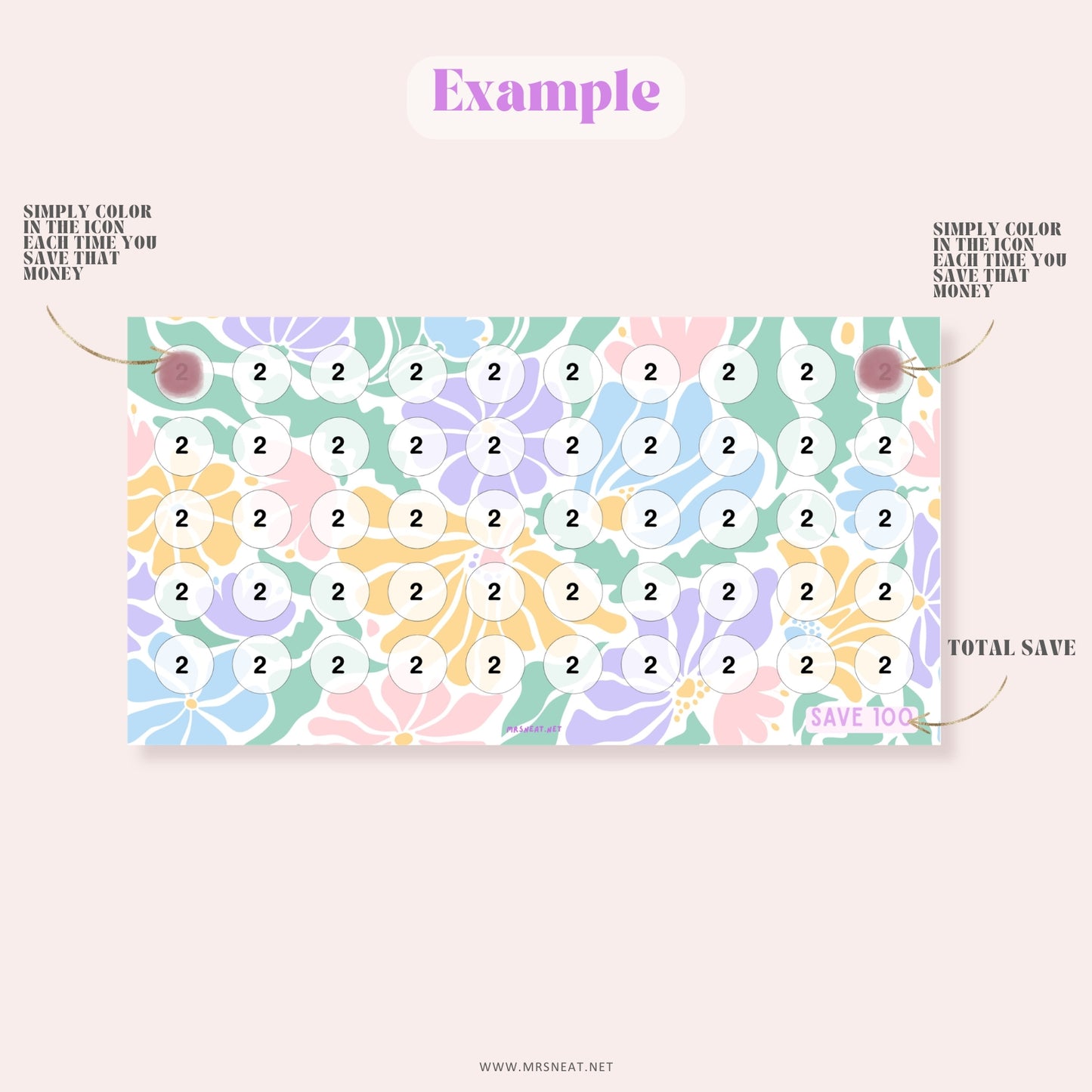 6 Spring Mini Savings Challenge, A6, Cash Stuffing, 6 Challenges, Colorful, Total save 1,050