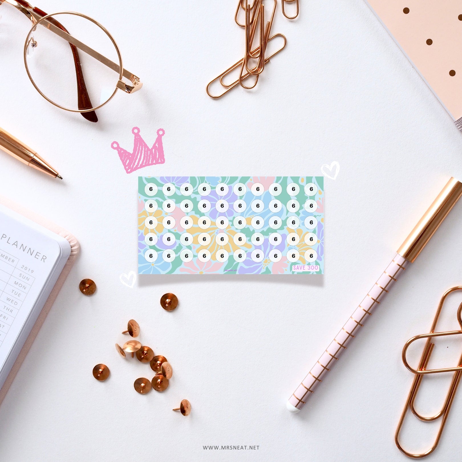 6 Spring Mini Savings Challenge, A6, Cash Stuffing, 6 Challenges, Colorful, Total save 1,050