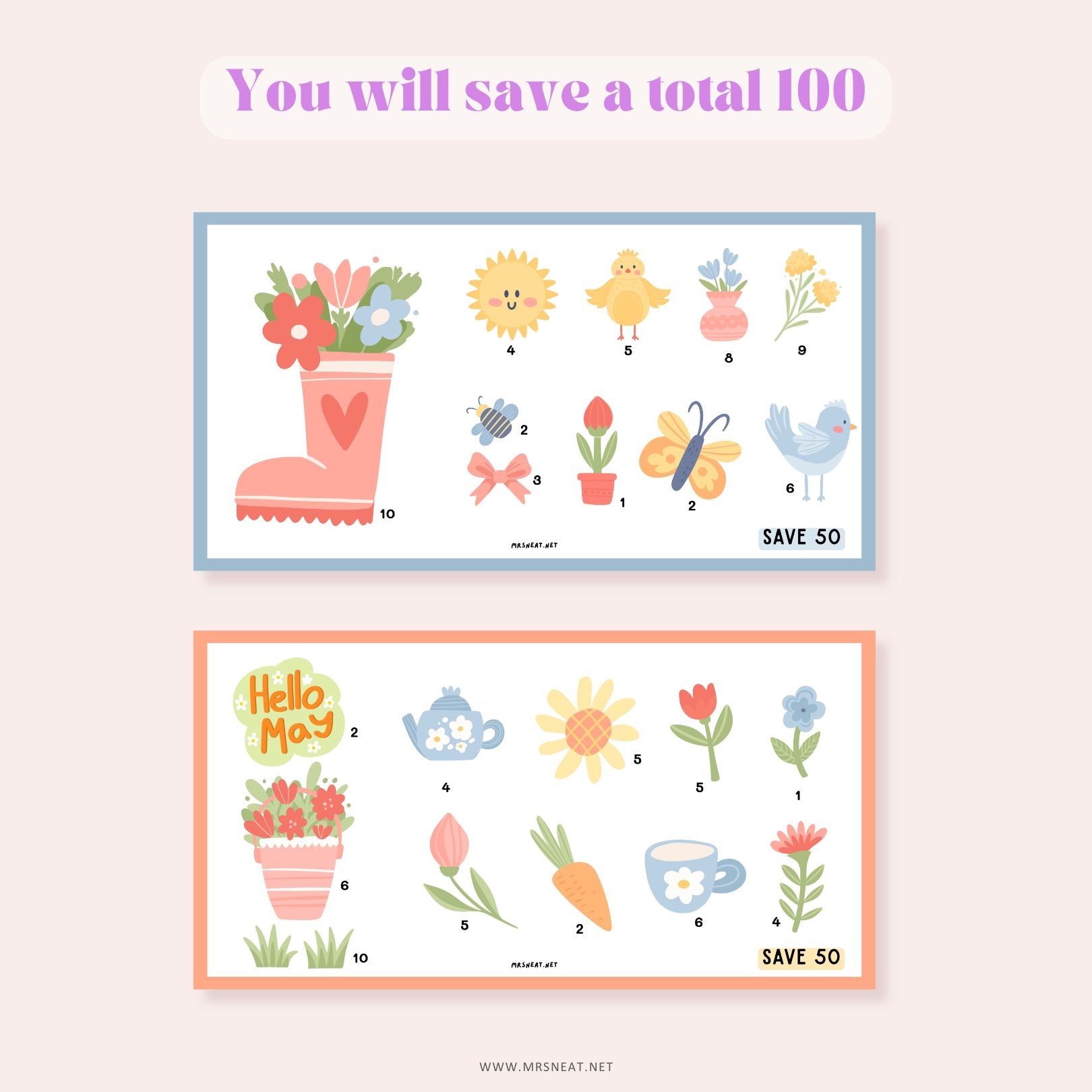 Spring Savings Challenge, Tiny Mini Savings Challenge, Printable, Digital Download, 2 Challenges, A6, Budget Tracker, Savings Tracker, Money Tracker, Money Game, Low Income Savings Challenge, Low Income Budget Tracker, Cash Stuffing