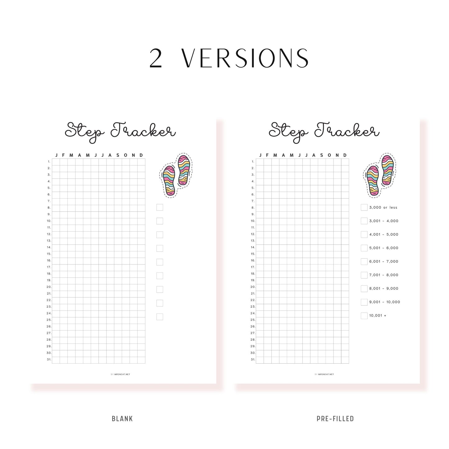 Step Tracker Printable PDF, A4, A5, Letter, Half Letter, Minimalist Planner, Digital Planner, pre-filled & blank version