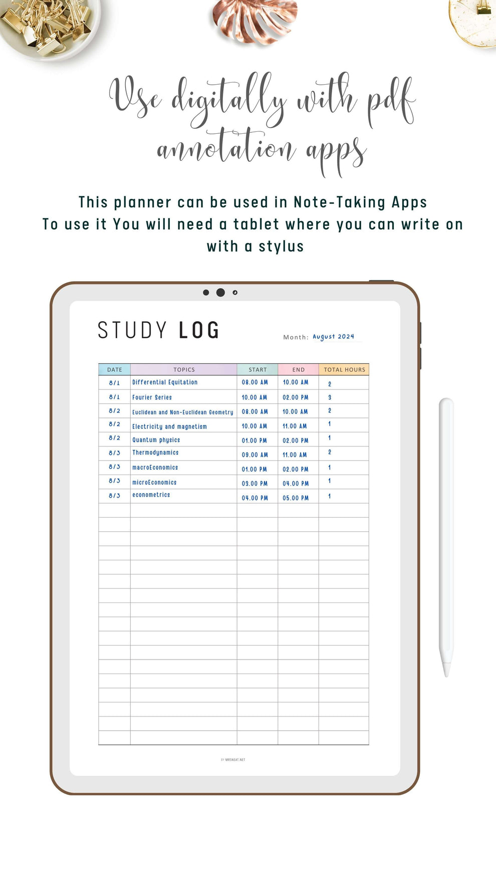 Monthly Study Log Planner Printable – mrsneat