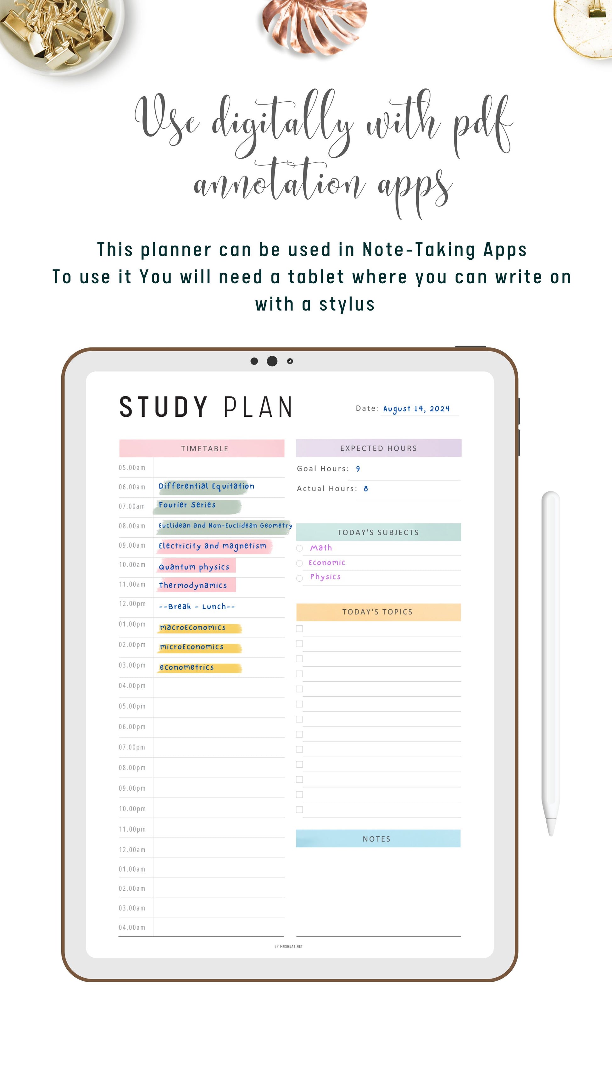 Digital Daily Study Planner Template PDF