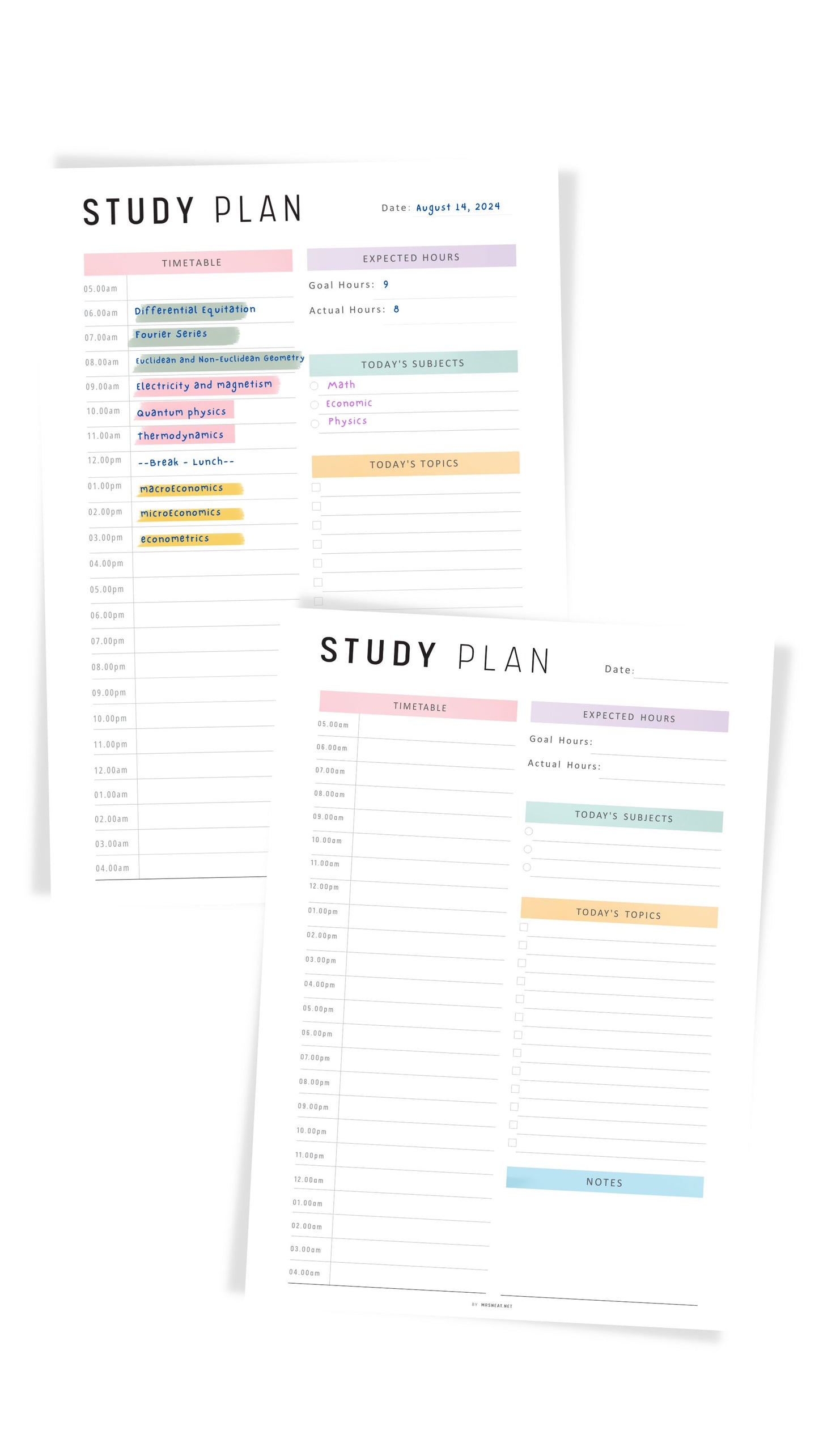 Daily Study Planner Printable