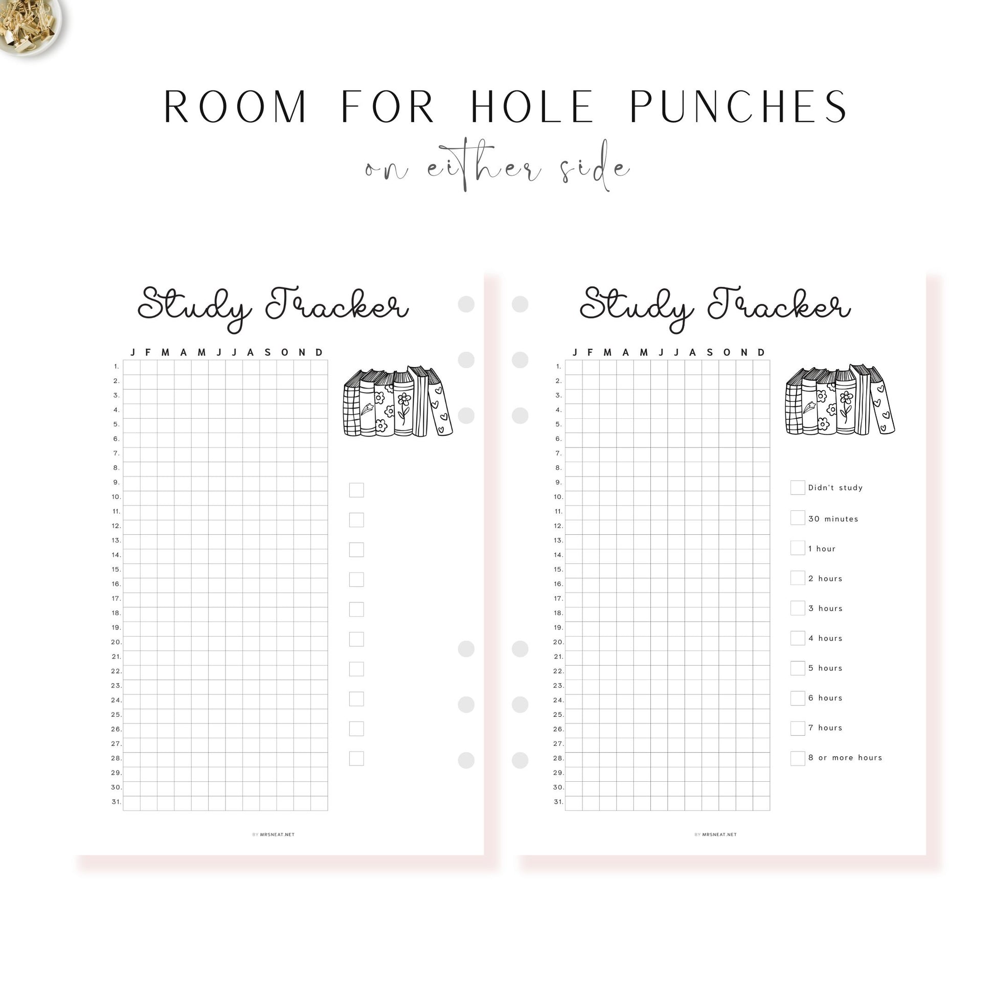 Study Tracker Printable PDF, A4, A5, Letter, Half Letter, Minimalist Planner, Digital Planner, 2 versions: pre-filled & blank