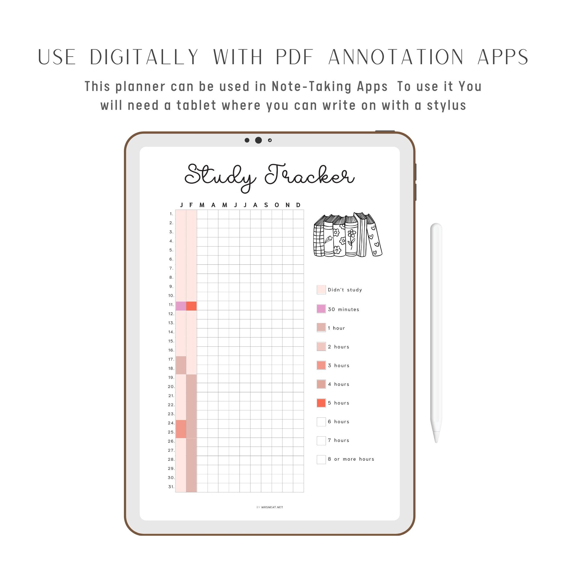 Study Tracker Printable PDF, A4, A5, Letter, Half Letter, Minimalist Planner, Digital Planner, 2 versions: pre-filled & blank