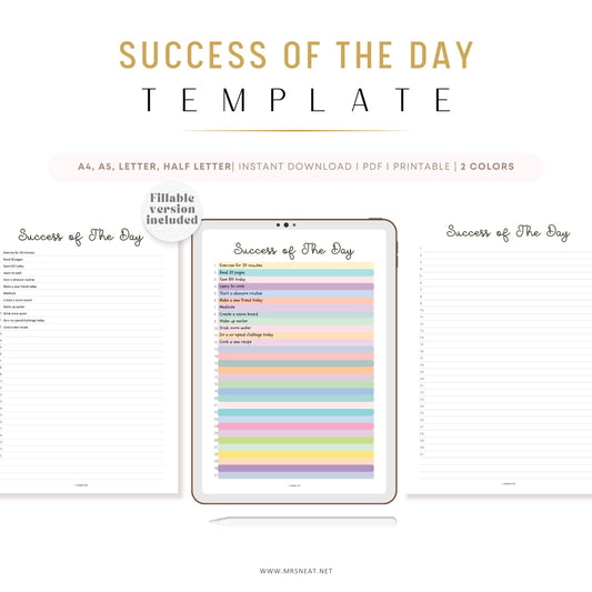 Success of the Day, PRINTABLE Journal Page, Highlight of the Day, Highlight Tracker, Gratitude Journal, Planner Page, Daily Success, PDF Fillable, Digital Planner, Printable Planner, A4, A5, Letter, Half Letter, 2 color options