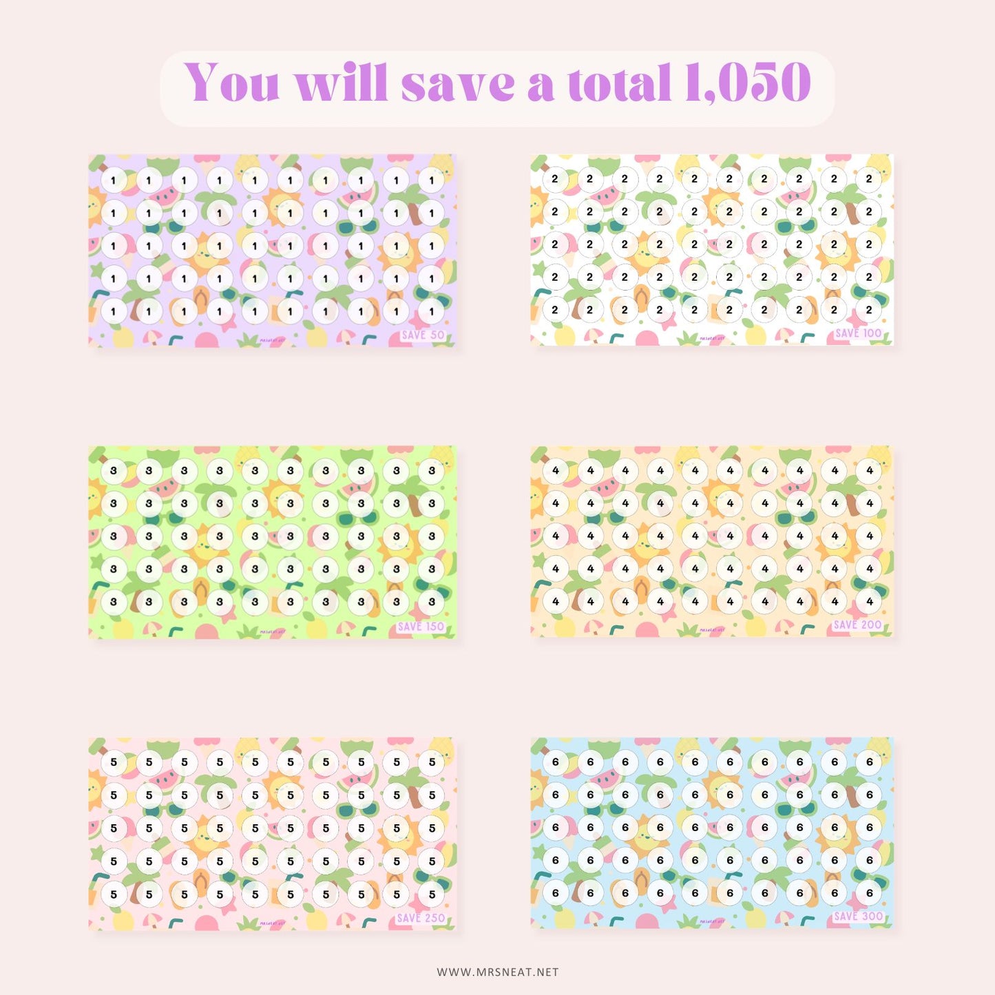 6 Challenges Summer Savings Challenge Fruit Theme for Low Income Savings, Total Save 1050