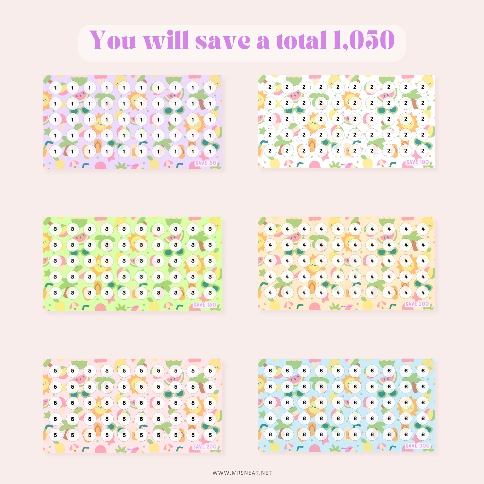 6 Challenges Summer Savings Challenge Fruit Theme for Low Income Savings, Total Save 1050