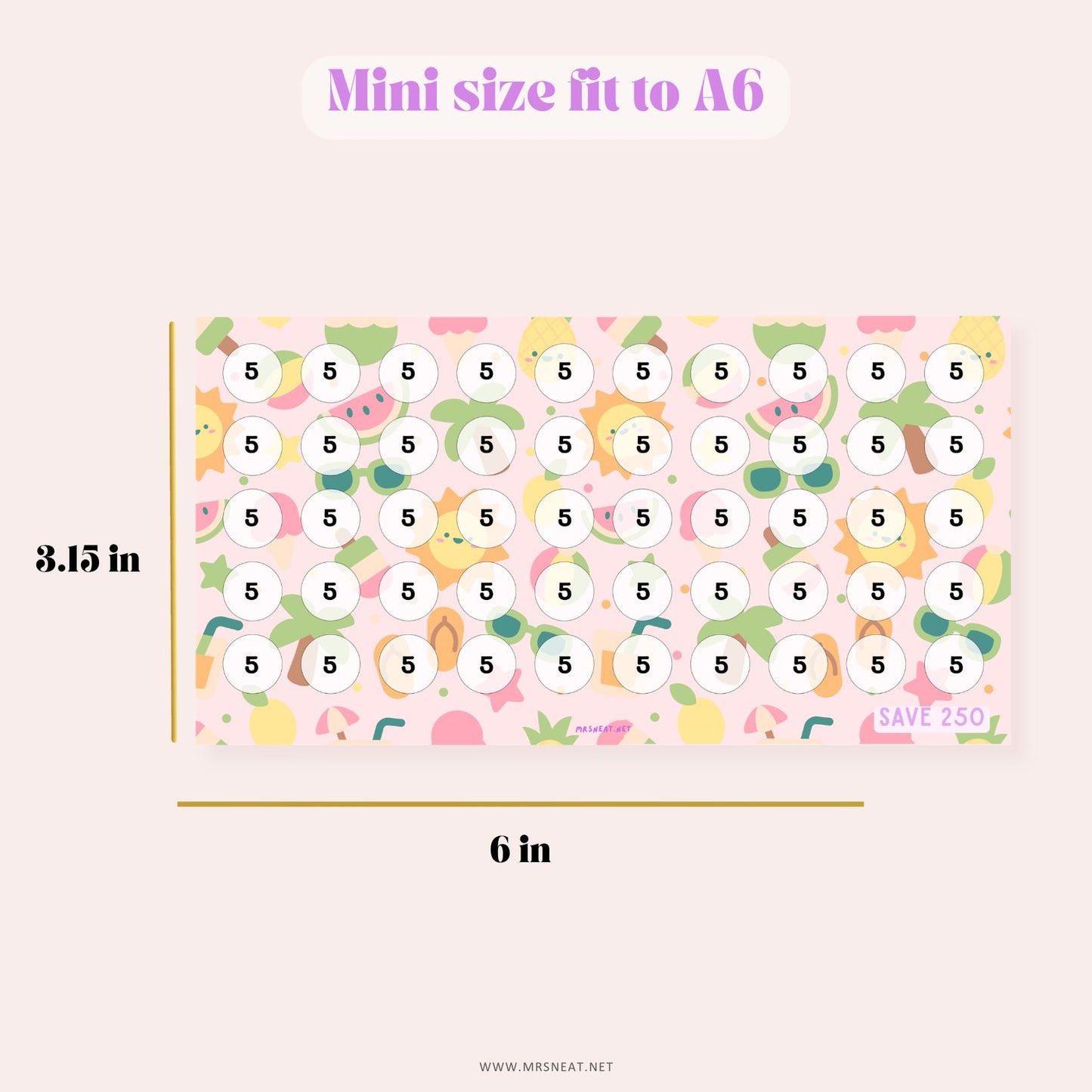 Tiny Mini A6 Summer Savings Challenge Fruit Theme for Savings Tracking