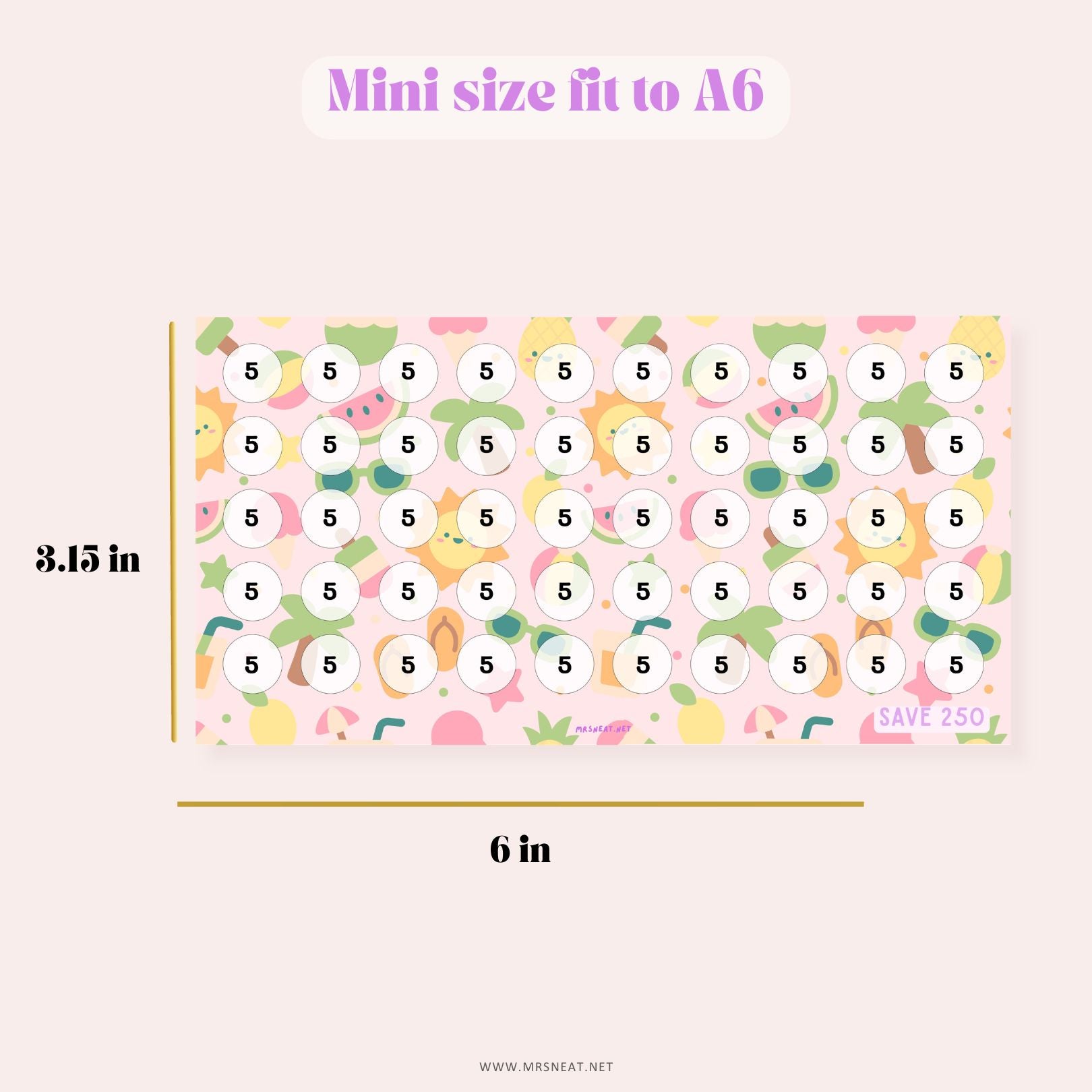 Tiny Mini A6 Summer Savings Challenge Fruit Theme for Savings Tracking
