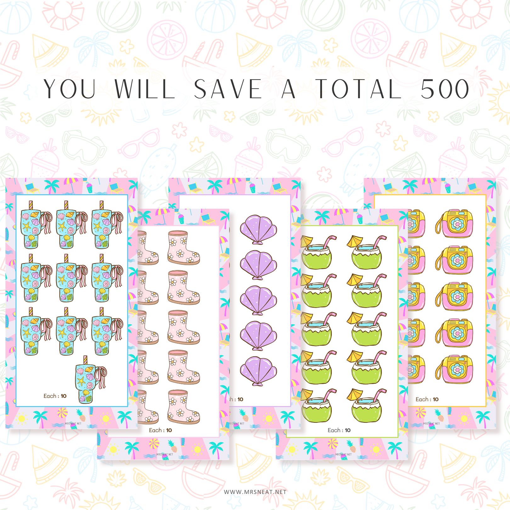 Educational game cards with colorful illustrations on a patterned background