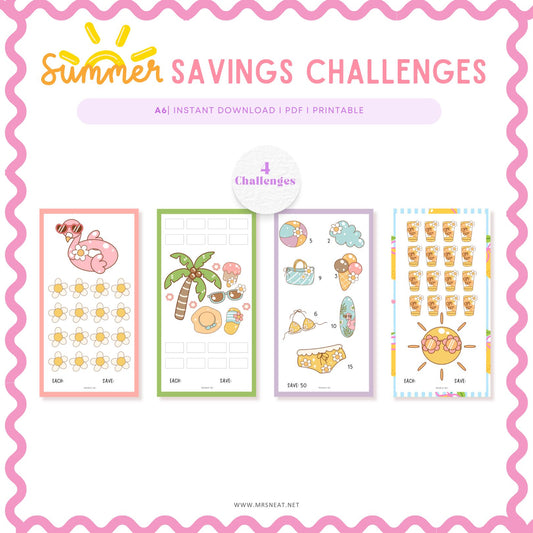 These set of four Tiny Savings Challenge A6-sized inserts fit perfectly in your binder system, making them ideal for organizing your cash stuffing envelopes and tracking your weekly or monthly savings journey.