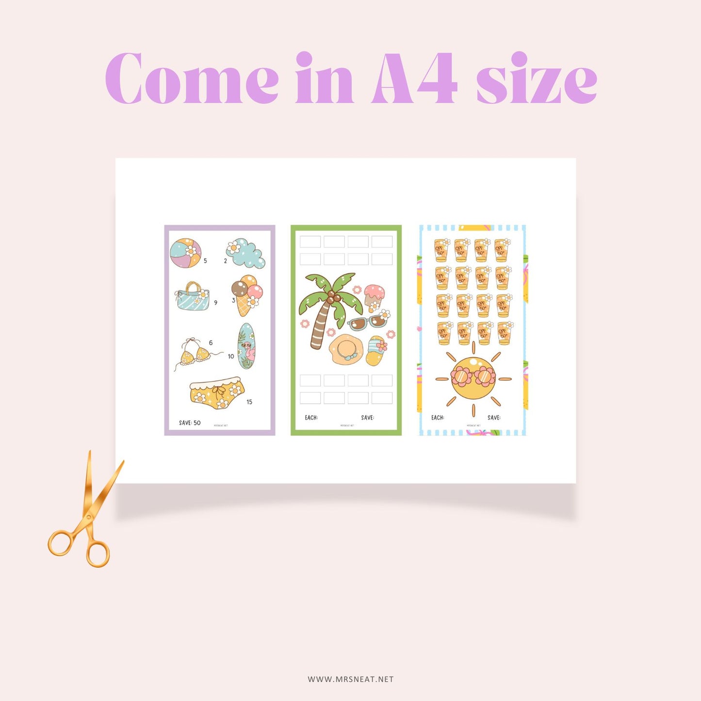 These set of three Kawaii Mini Savings Challenge A6-sized  inserts fit perfectly in your binder system, making them ideal for organizing your cash stuffing envelopes and tracking your weekly or monthly savings journey.