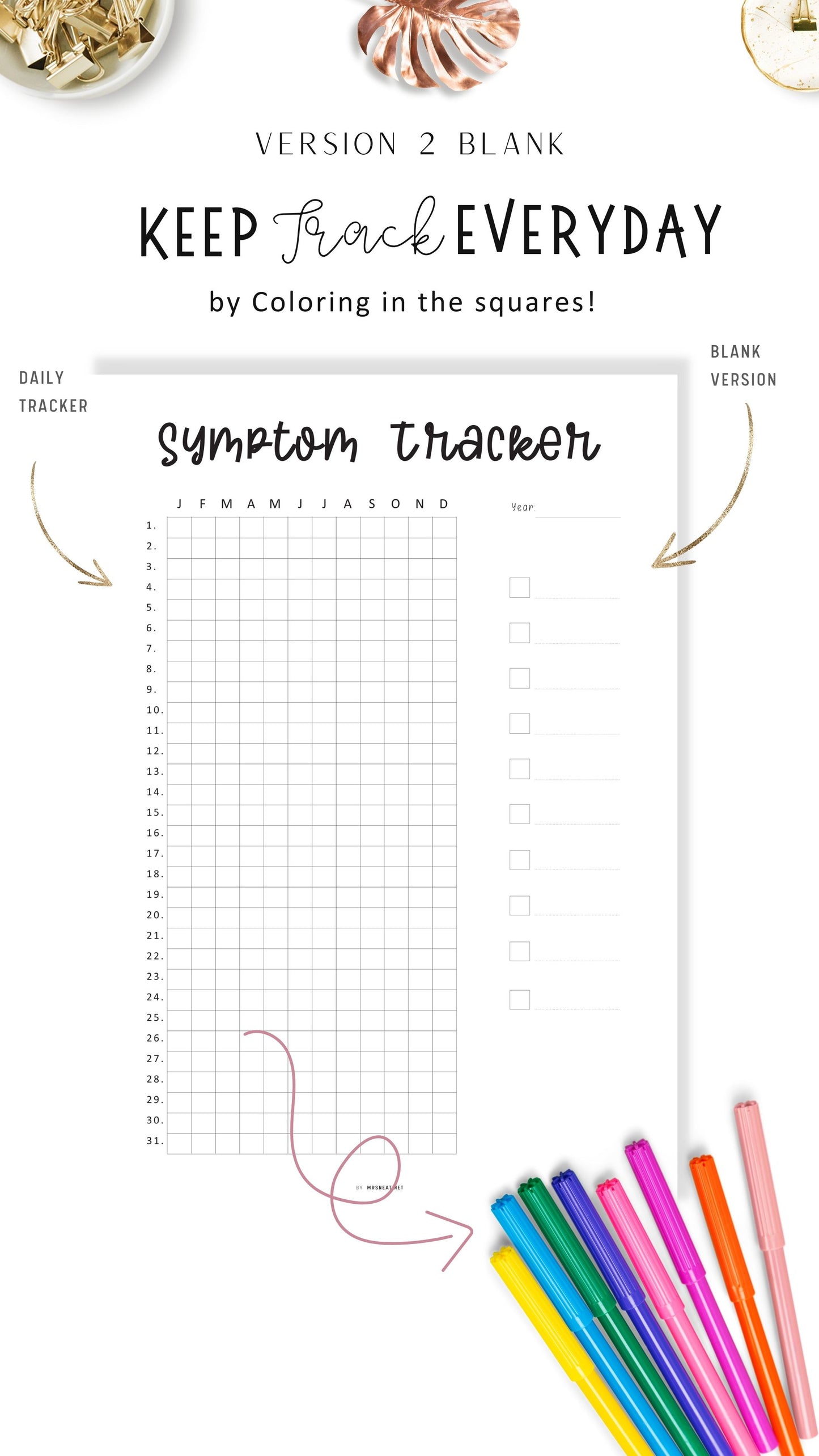 Printable Symptom Tracker in Pixels