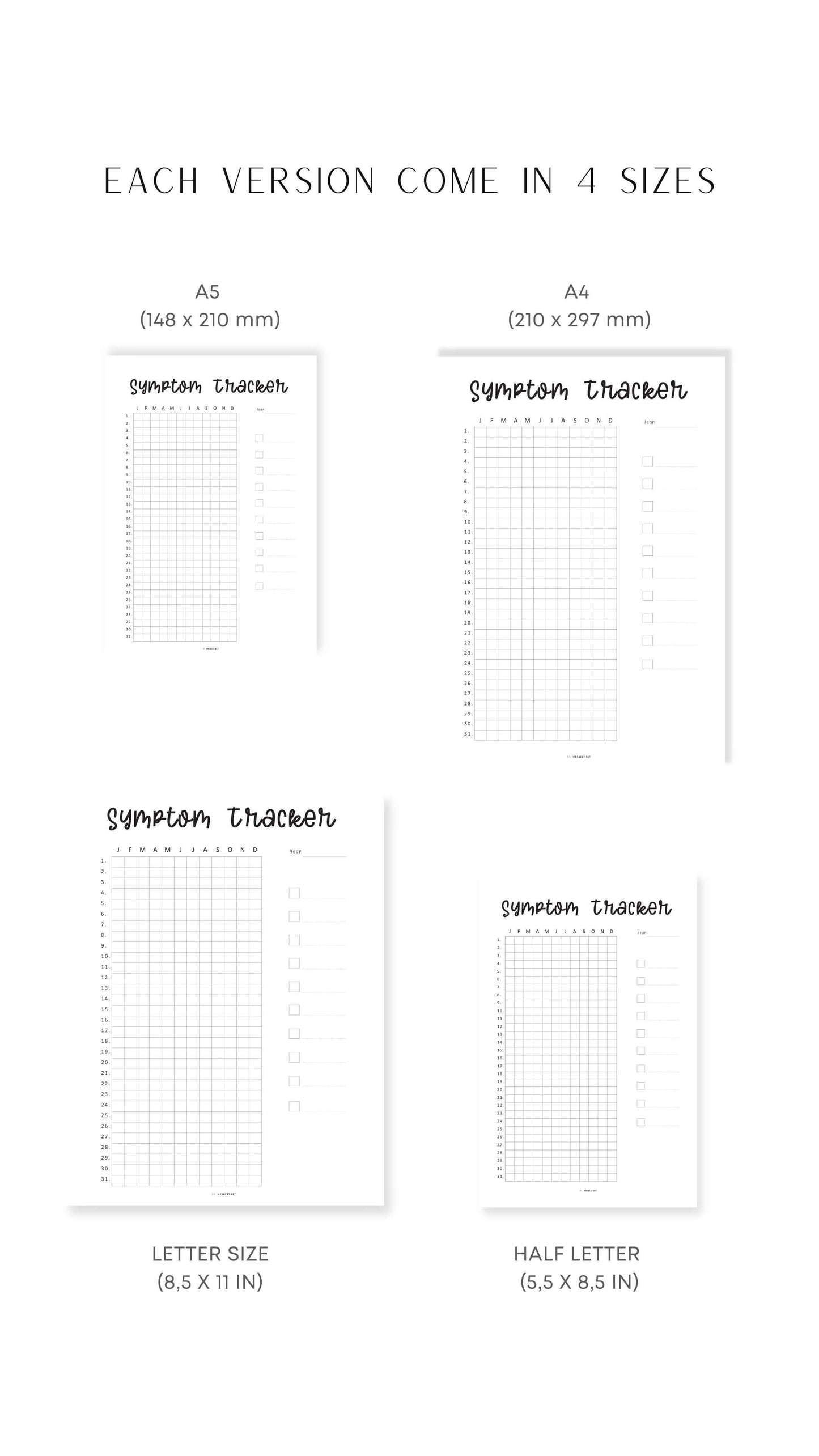 Printable Symptom Tracker in Pixels insert