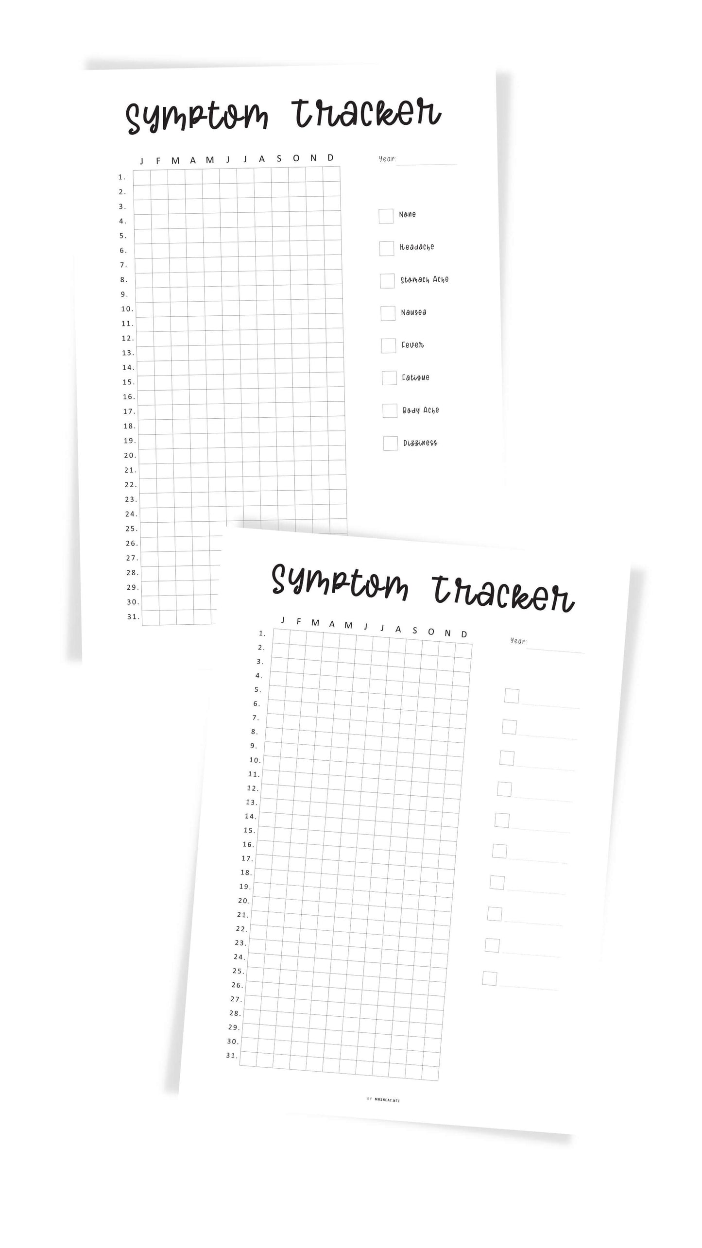 Printable Symptom Tracker in Pixels