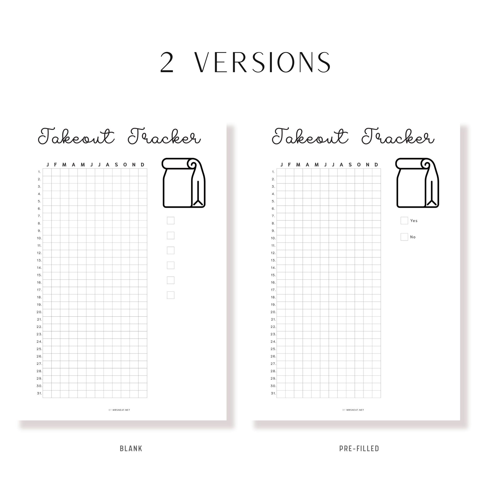 Takeout Tracker Printable PDF, Takeaway Tracker Template PDF, Digital Planner, Minimalist, A4, A5, Letter, Half Letter, Pre-filled, Blank