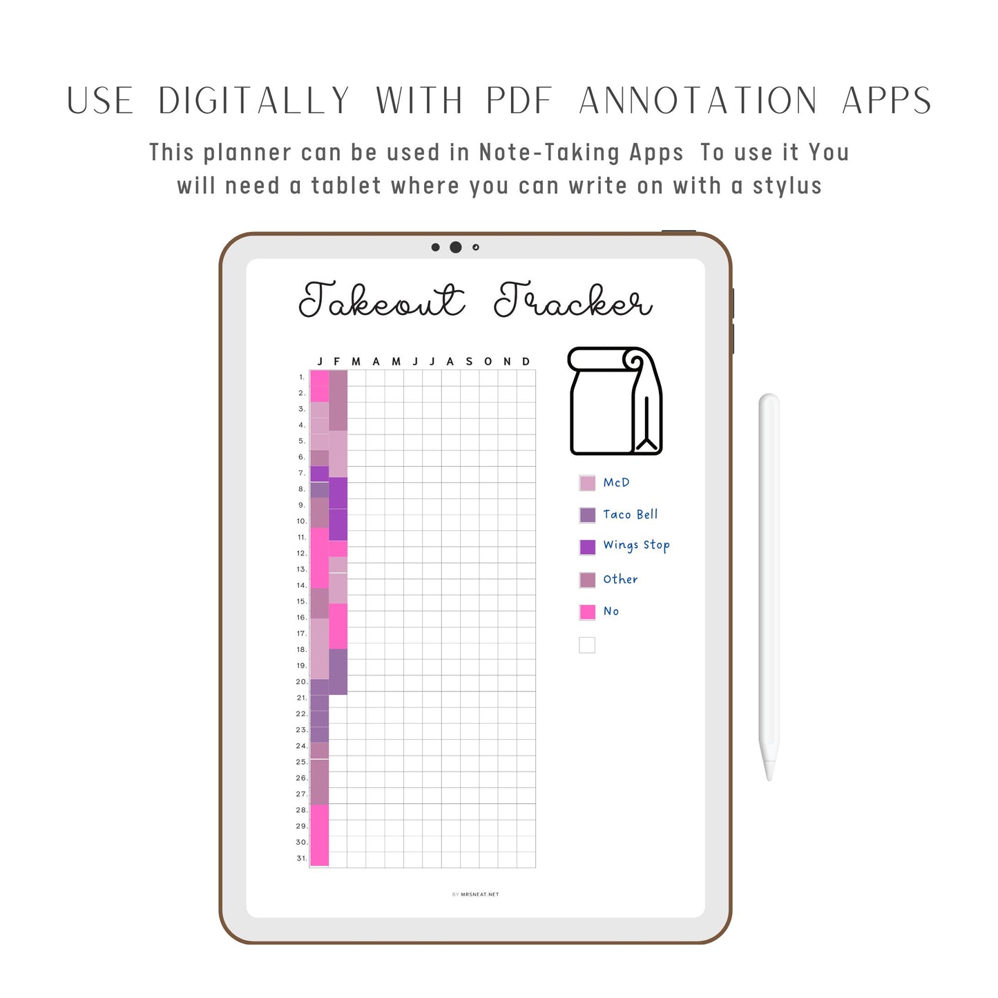 Takeout Tracker Printable PDF, Takeaway Tracker Template PDF, Digital Planner, Minimalist, A4, A5, Letter, Half Letter, Pre-filled, Blank