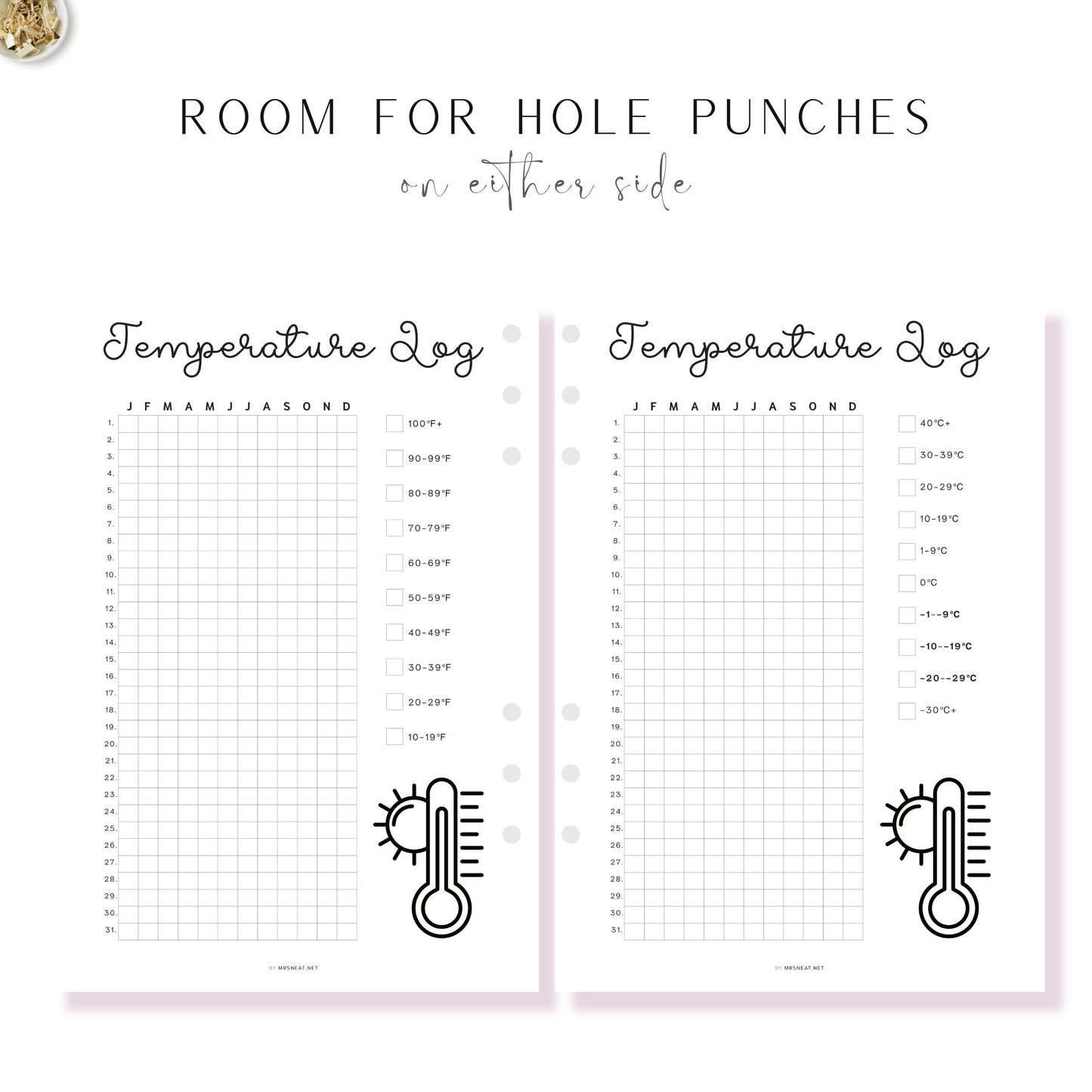 Temperature Log Template Printable PDF, Fahrenheit, Celsius temperature log, Minimalist Planner, Digital Planner, A4, A5, Letter, Half Letter