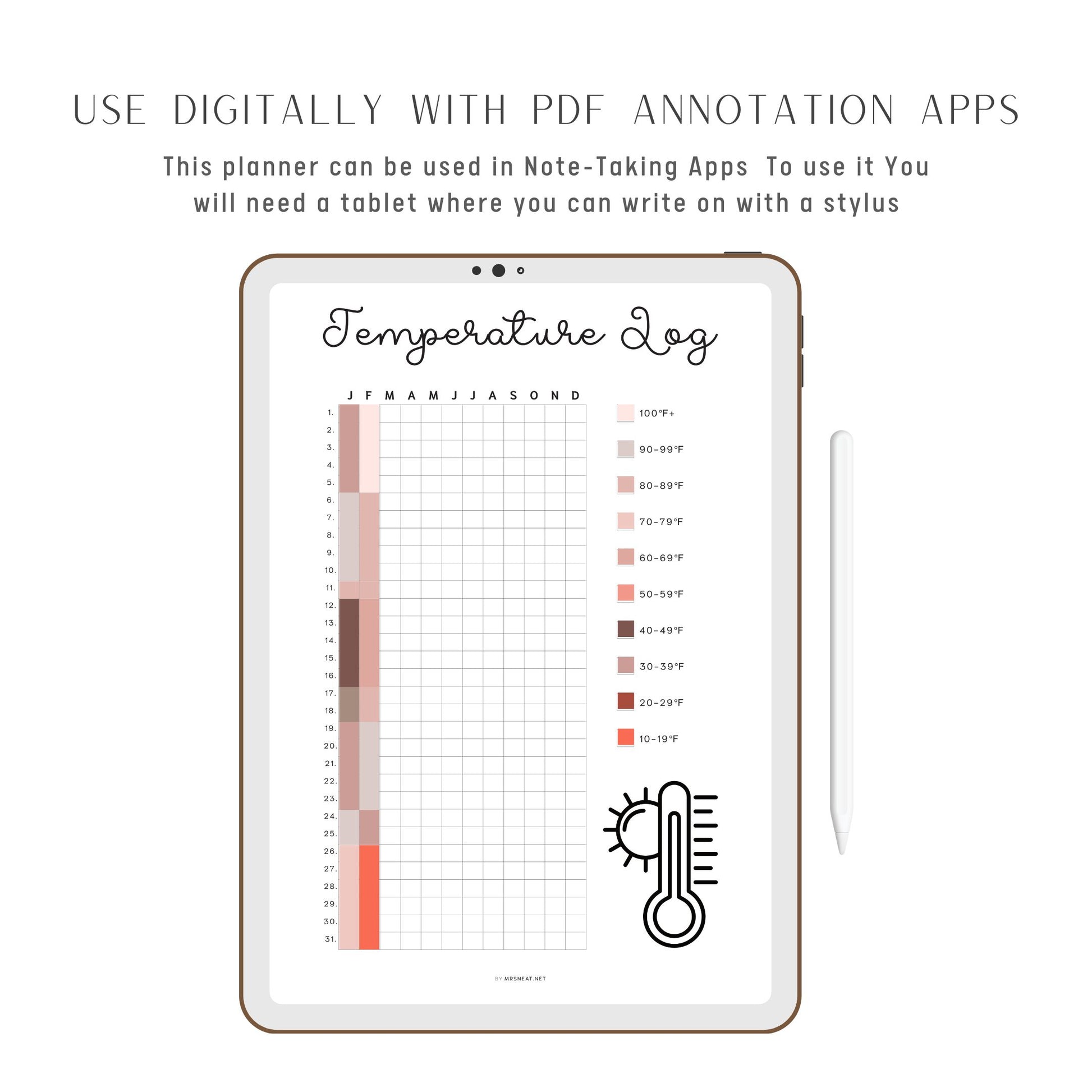 Temperature Log Template Printable PDF, Fahrenheit, Celsius temperature log, Minimalist Planner, Digital Planner, A4, A5, Letter, Half Letter