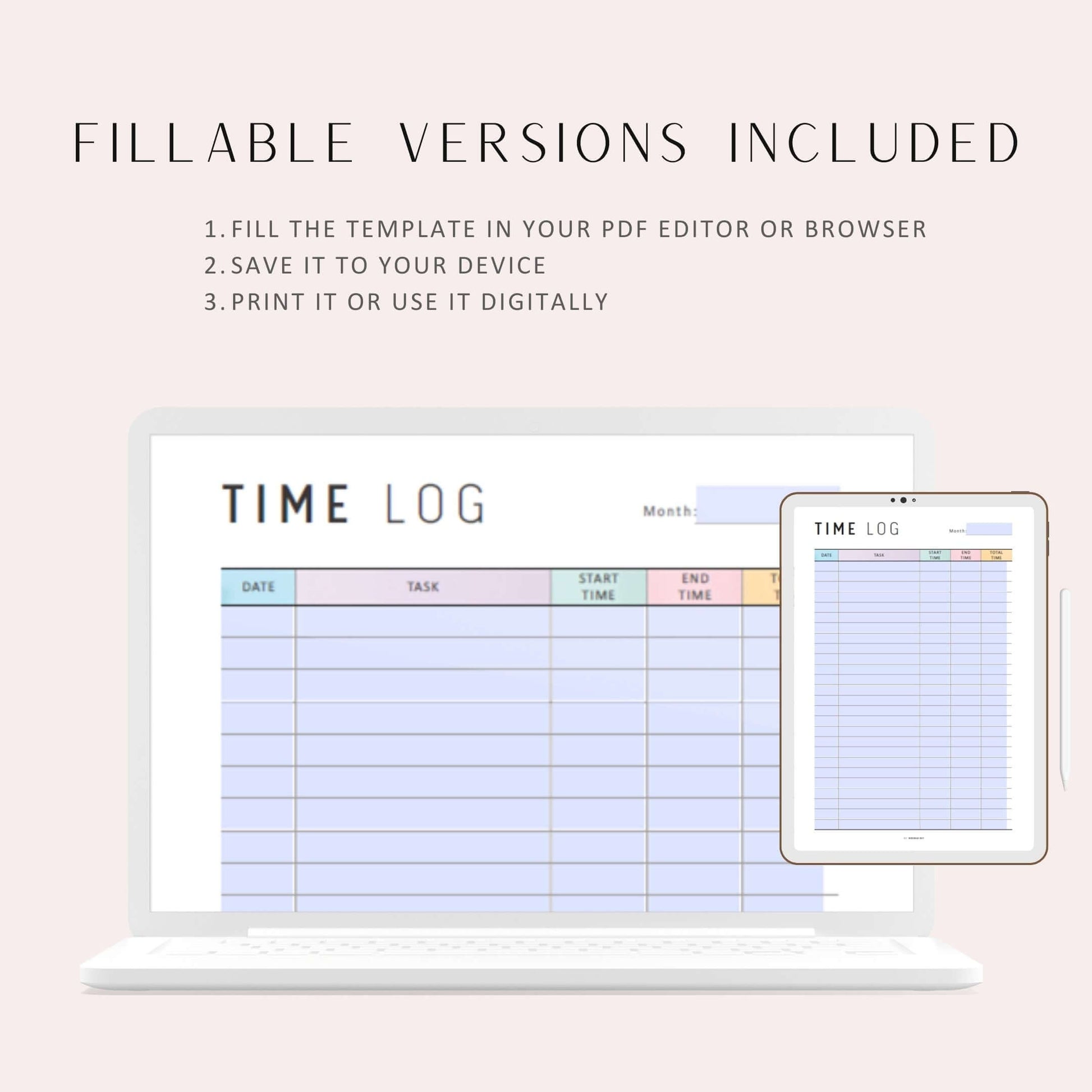 Time Management Planner Printable, A4, A5, Letter, Half Letter, Printable Inserts, Fillable PDF, Fillable Planner, Colorful Page