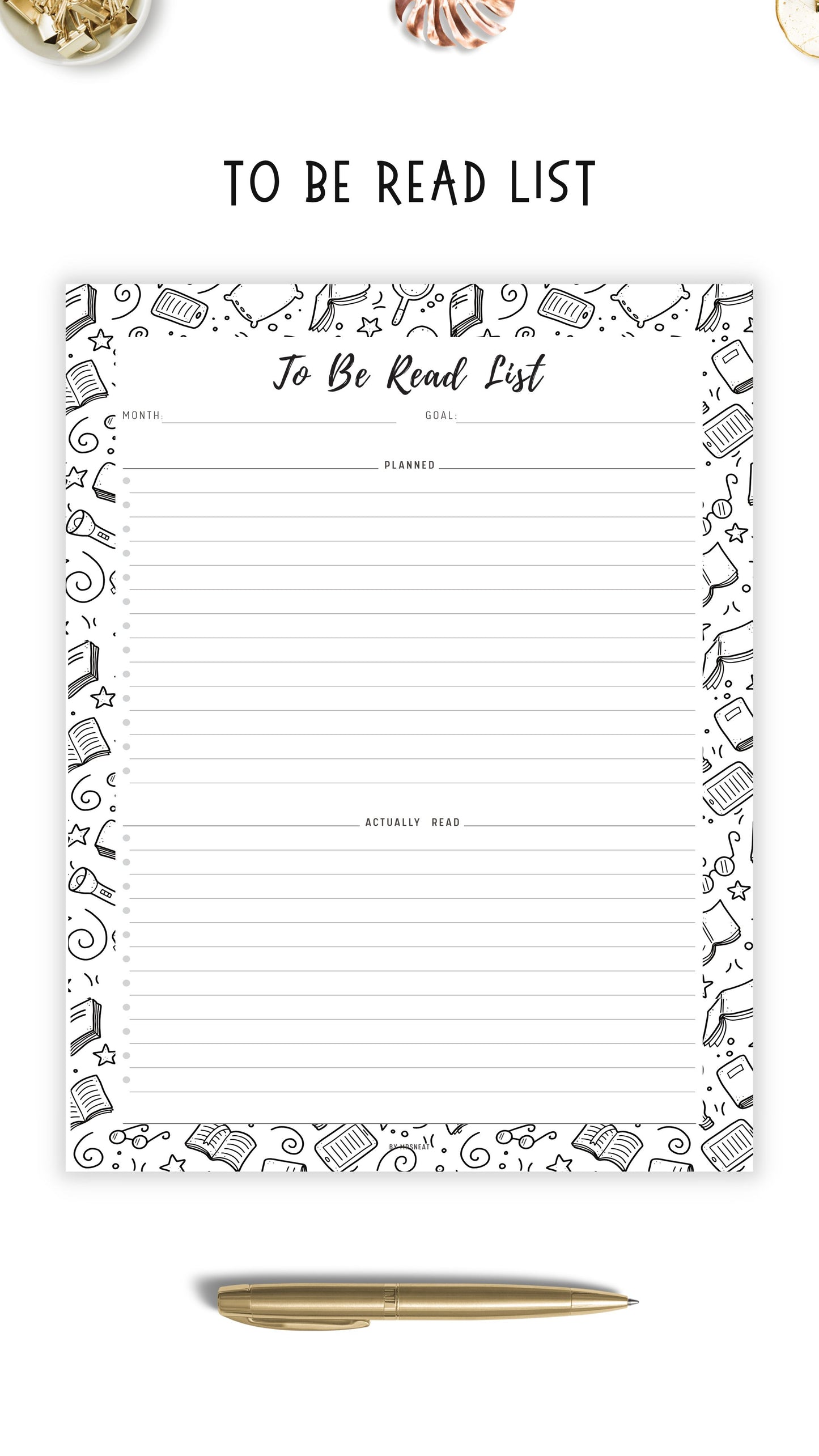 To Be Read List Template Printable, 5 colors ; Peach, Pink, Blue, Green, Neutral, 4 sizes ; A4, A5, Letter, Half Letter, Digital Planner