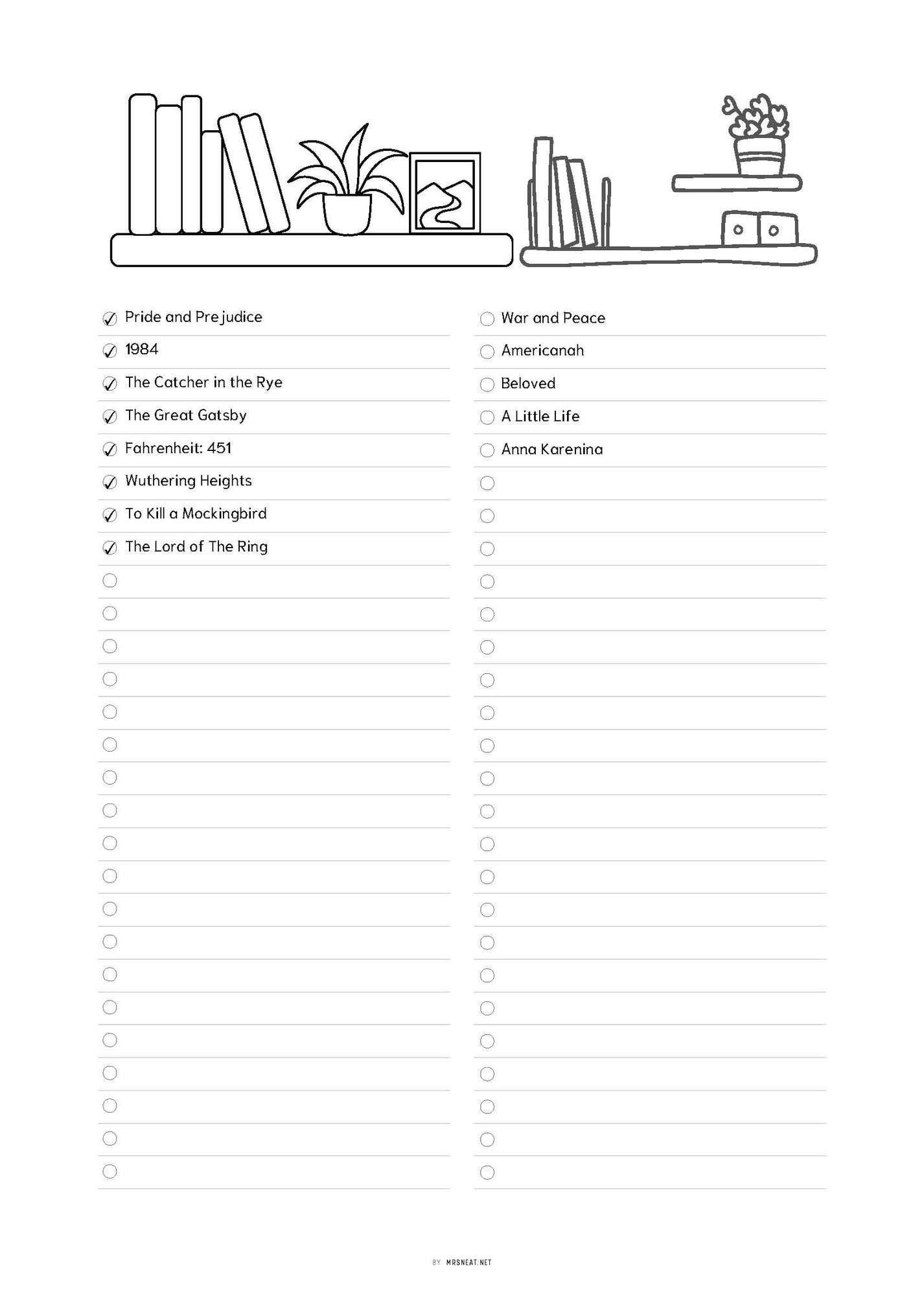 To Be Read List, TBR List Printable M525 mrsneat