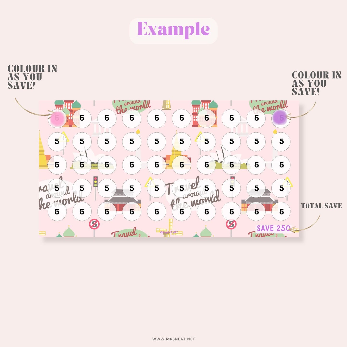 Cute Pink Travel Mini Savings Challenge A6 PRINTABLE (PDF) for Budget Tracker