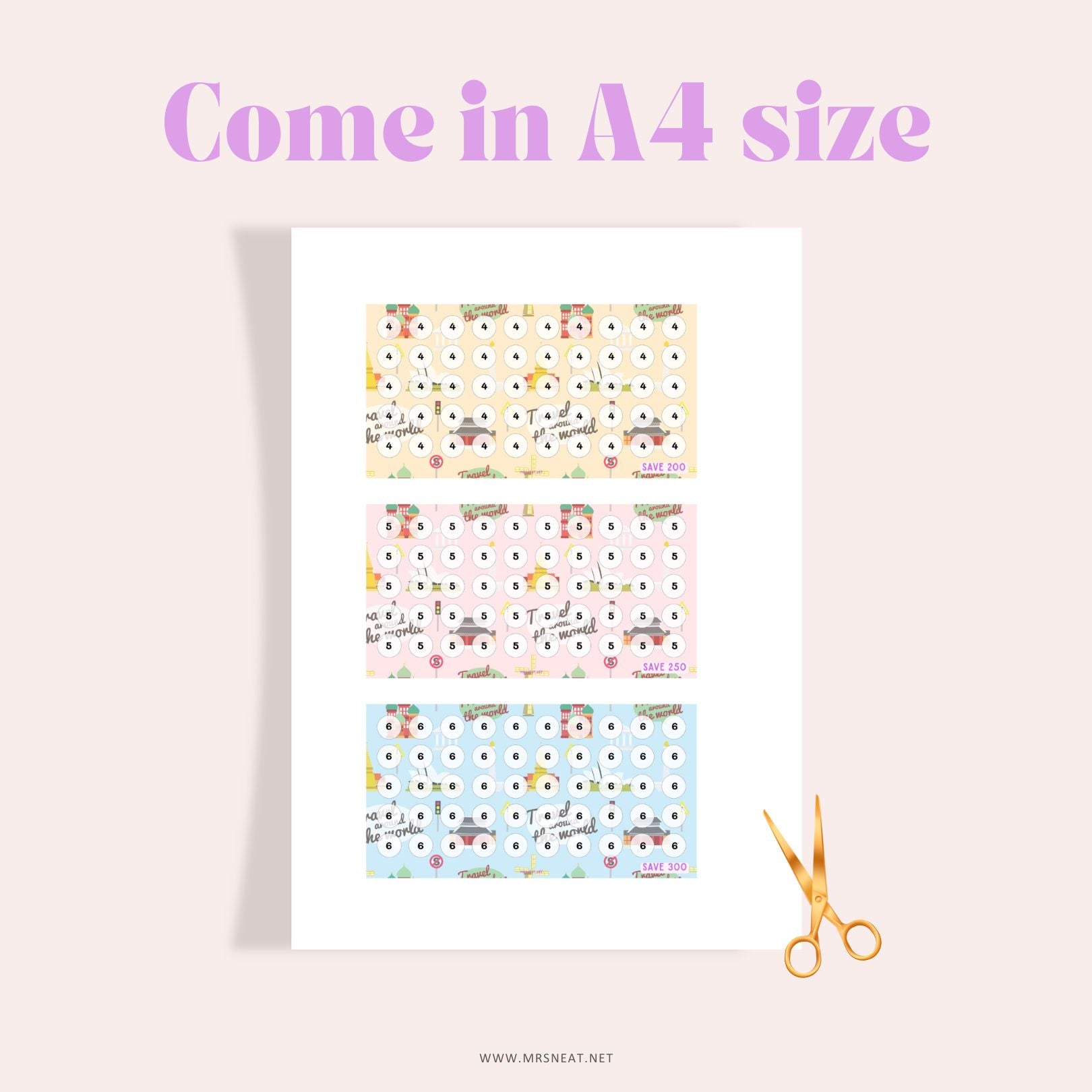 Set of 3 Cute Pastel Travel Mini Savings Challenge A6 PRINTABLE (PDF) for Money Tracker