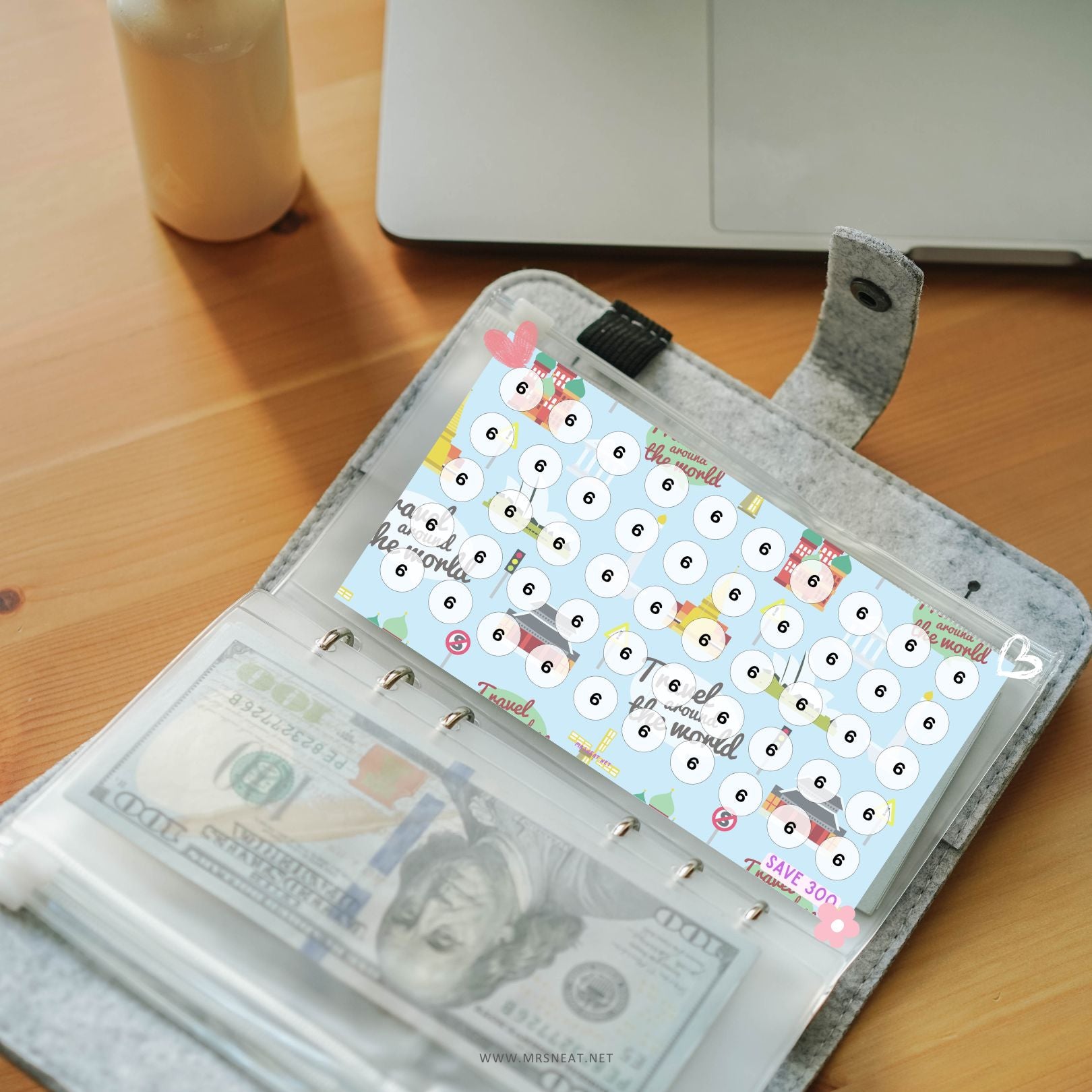 Beautiful Soft Blue Travel Mini Savings Challenge A6 PRINTABLE (PDF) for Budget Tracking