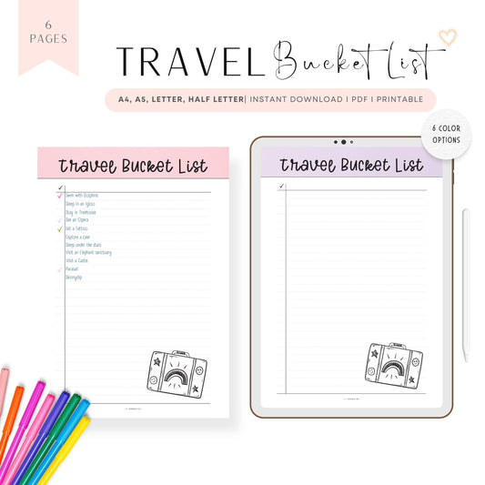 Colorful Travel Bucket List Template Printable