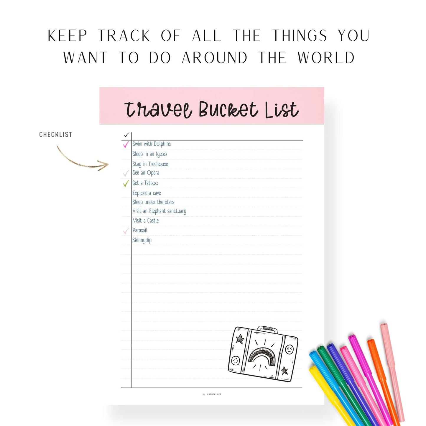 Travel Bucket List Template Printable