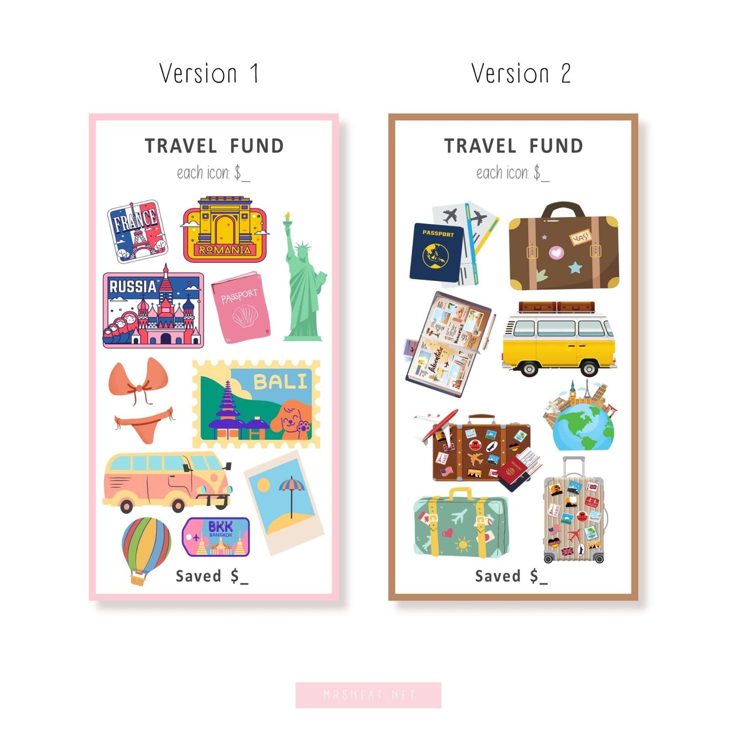 Travel Fund Savings Challenge, Printable, A6, Colorful, PDF