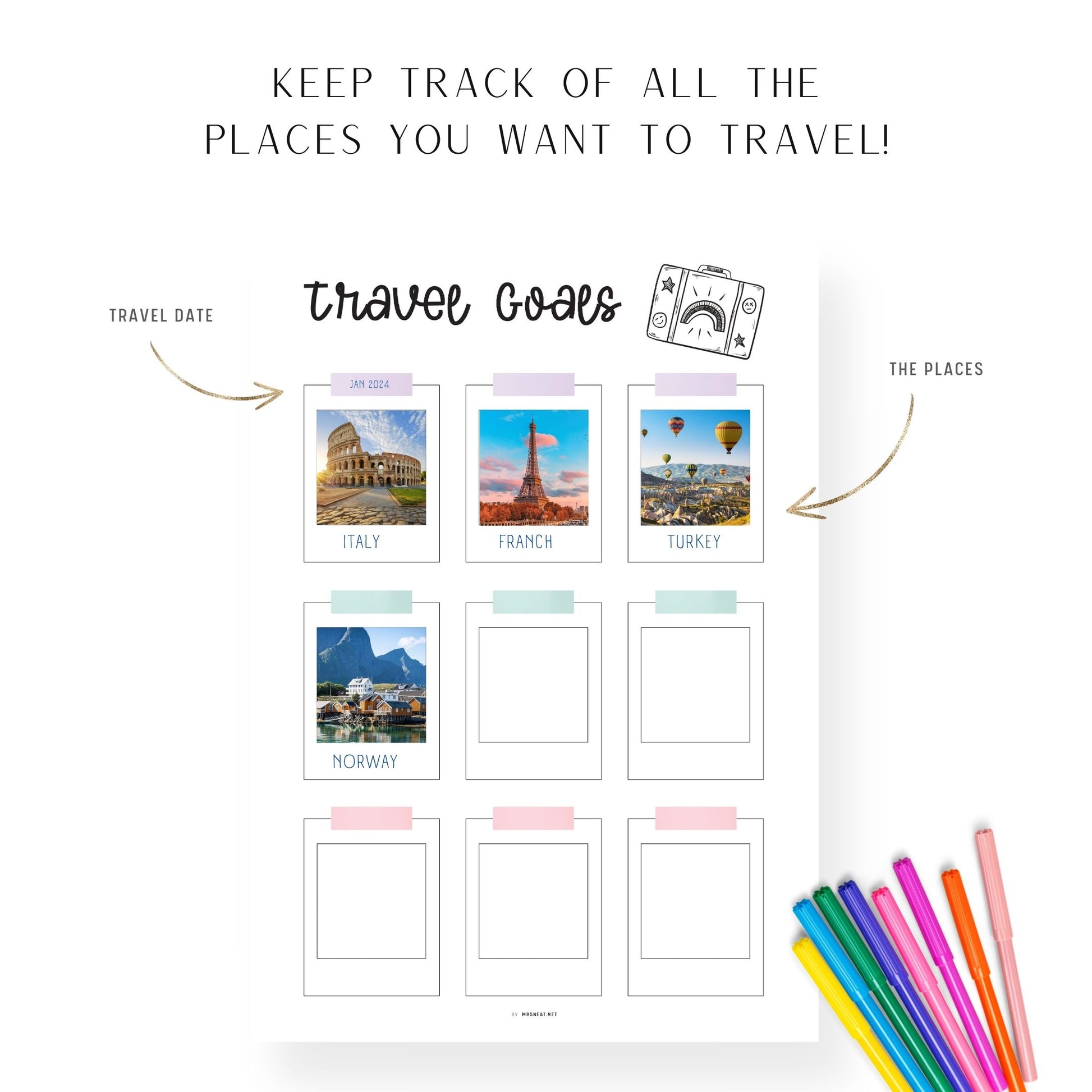 Clean and Minimalist Travel Goals Planner Template