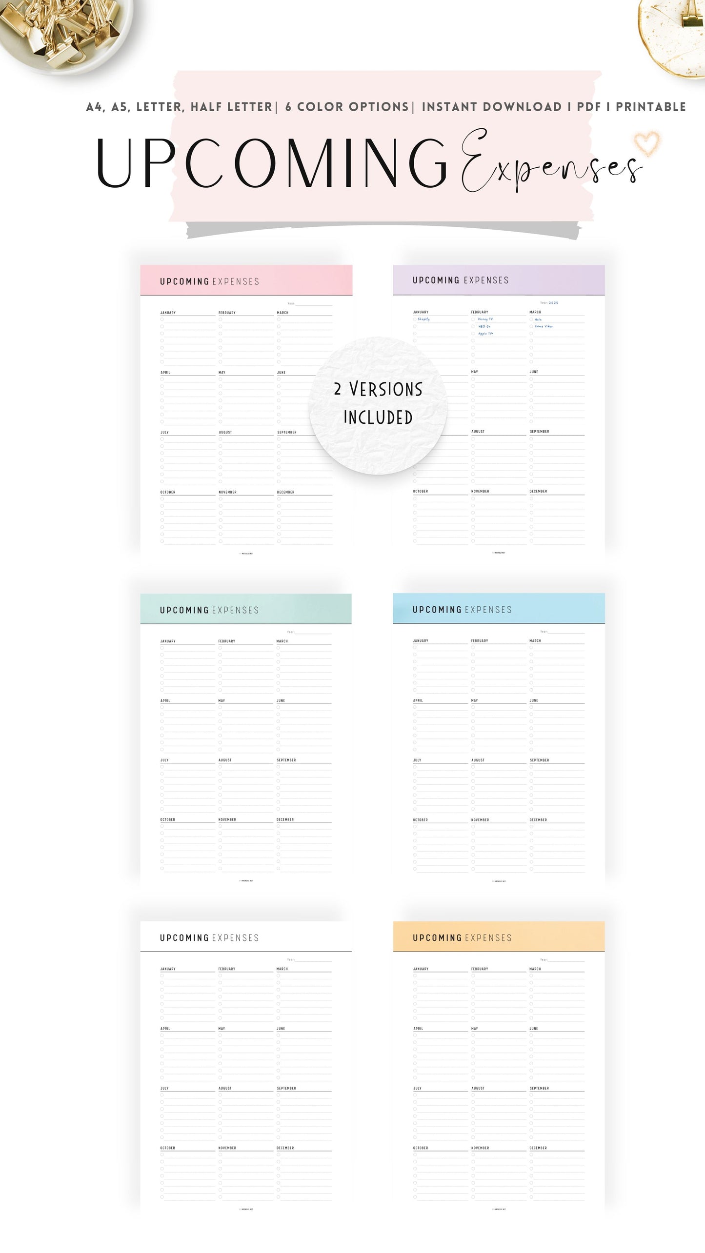 Colorful Upcoming Expenses Template Printable