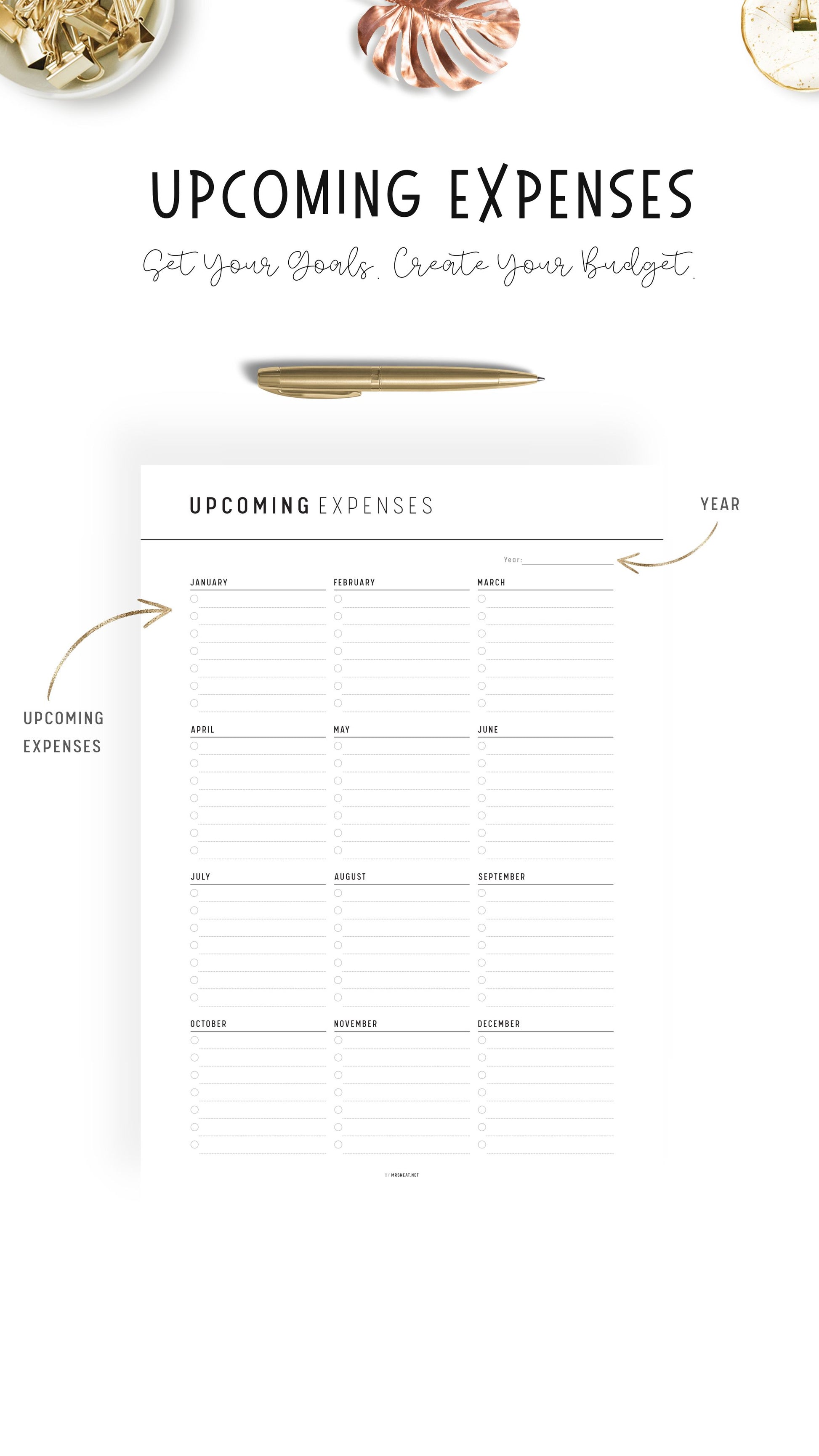 Minimalist Upcoming Expenses Template Printable