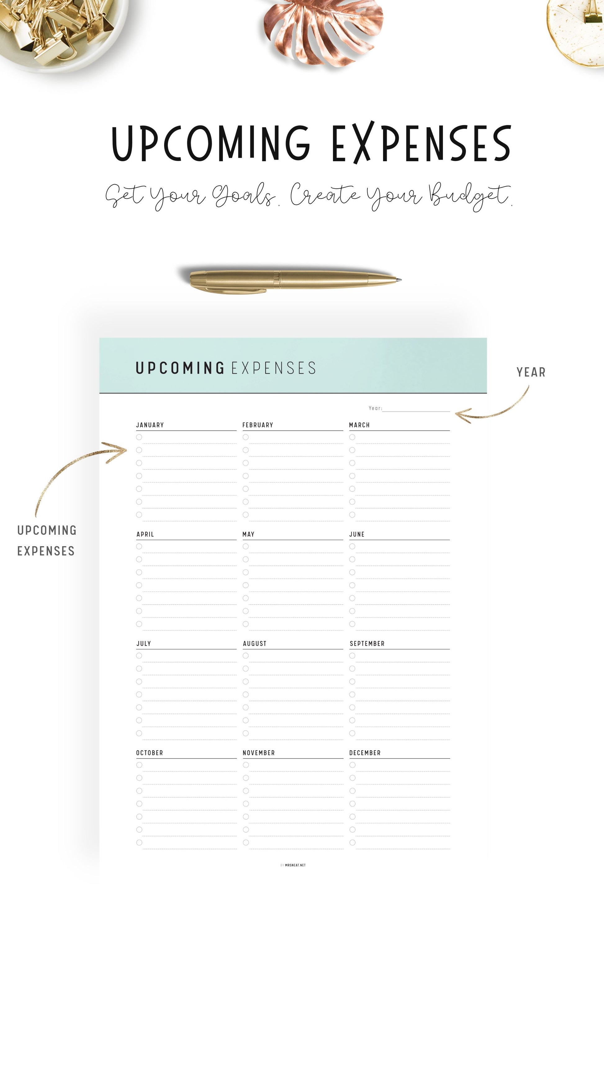 Green Upcoming Expenses Template Printable