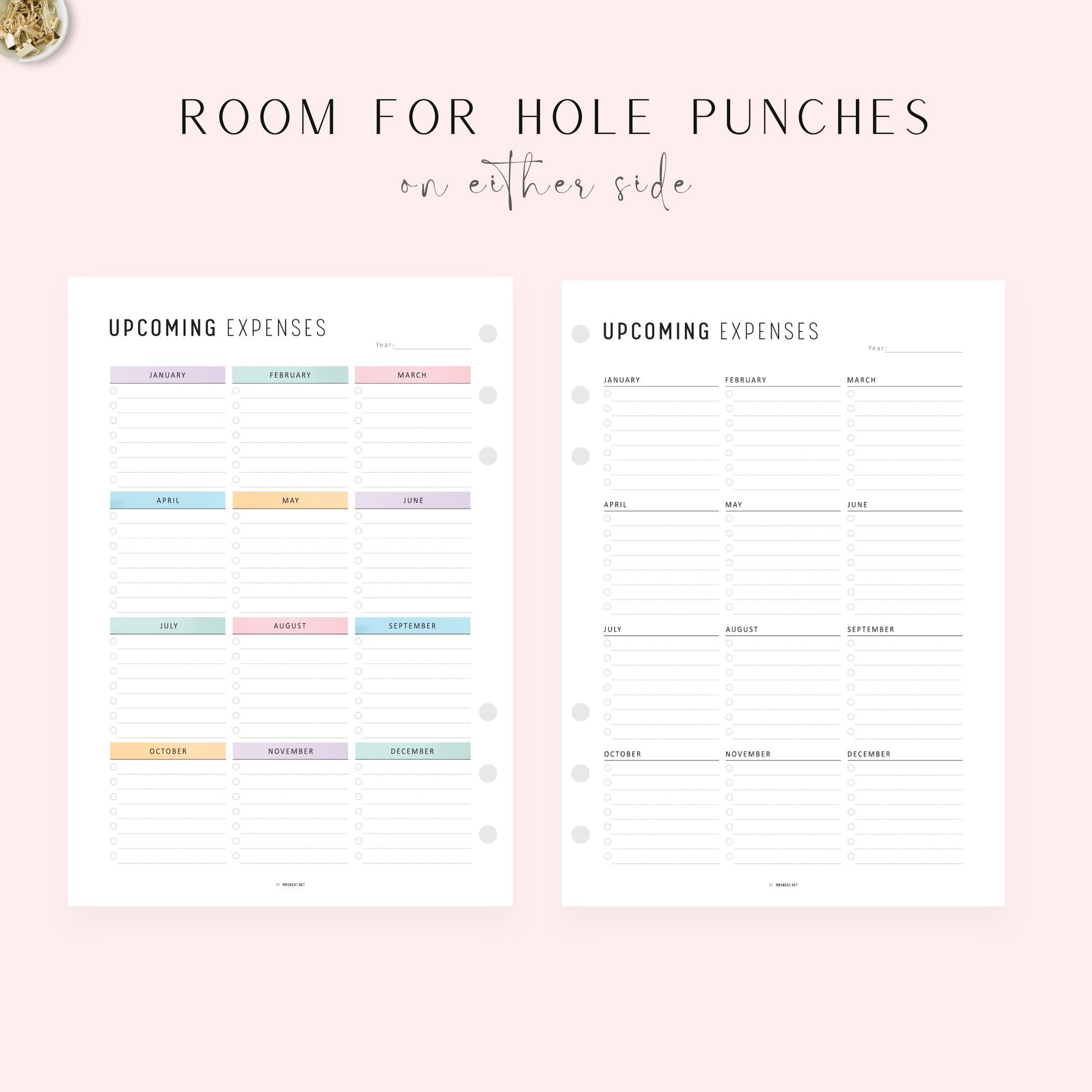 Upcoming Expenses Template, Printable, A4, A5, Letter, Half Letter, PDF, Digital Planner, 2 Colors, Instant Download