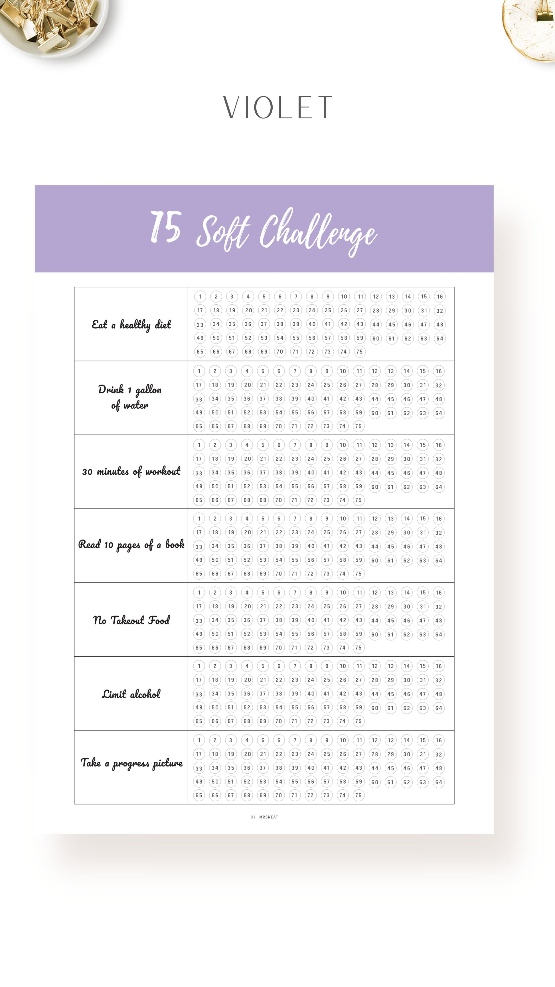 Violet Printable 75 Soft Challenge Template
