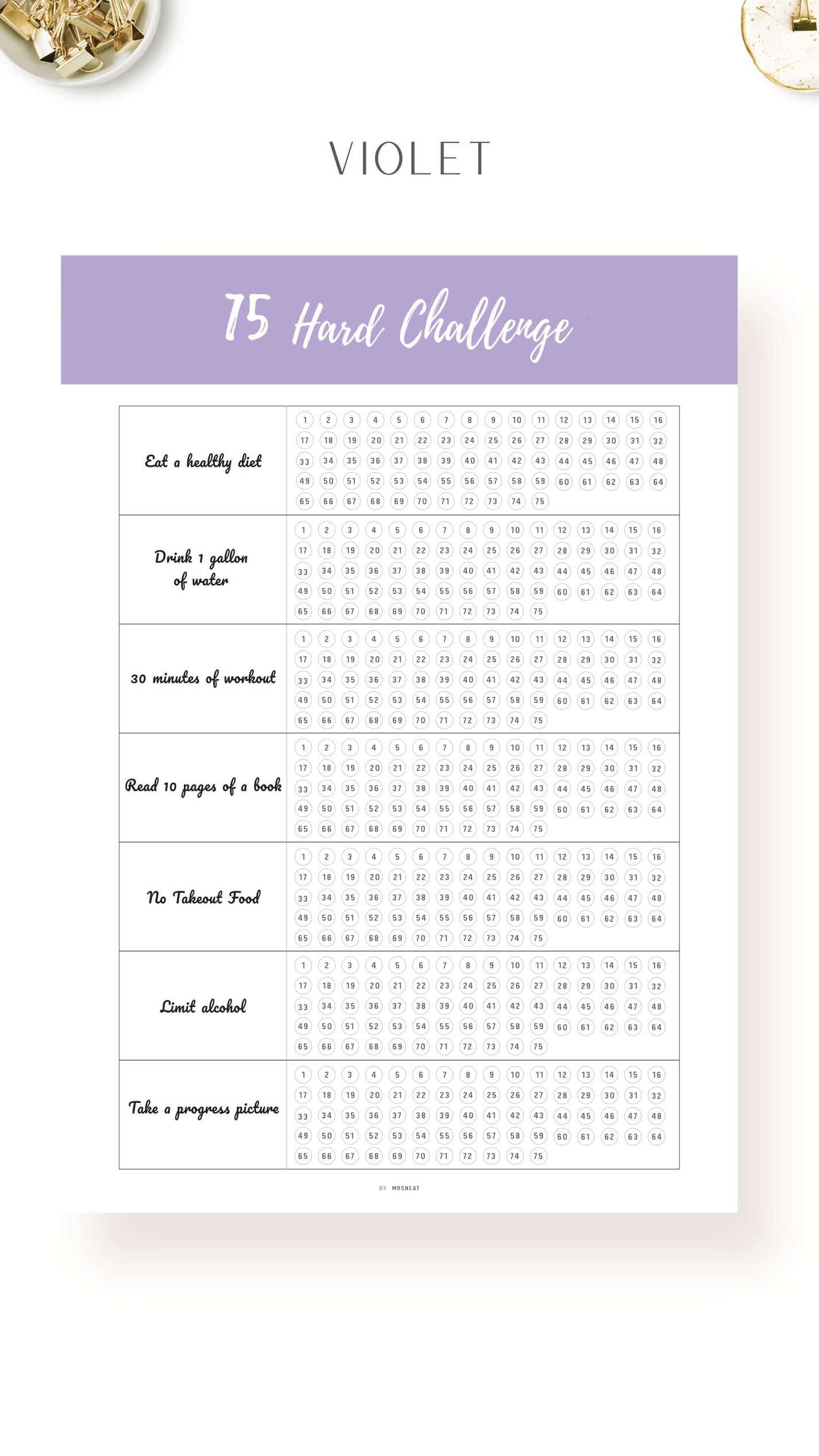 Printable 75 Hard Challenge Template Mrsneat