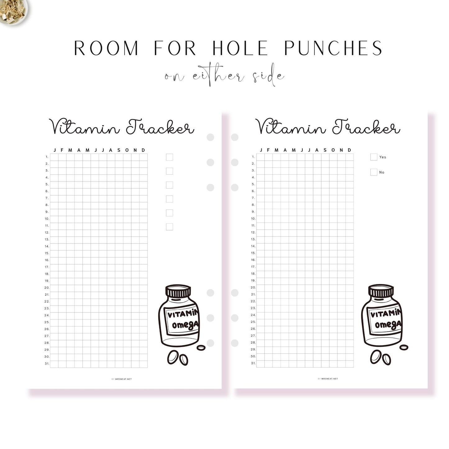 Vitamin Tracker Printable PDF, A4, A5, Letter, Half Letter, Digital Planner, Minimalist Vitamin Tracker Planner, 2 version : Pre-filled & Blank