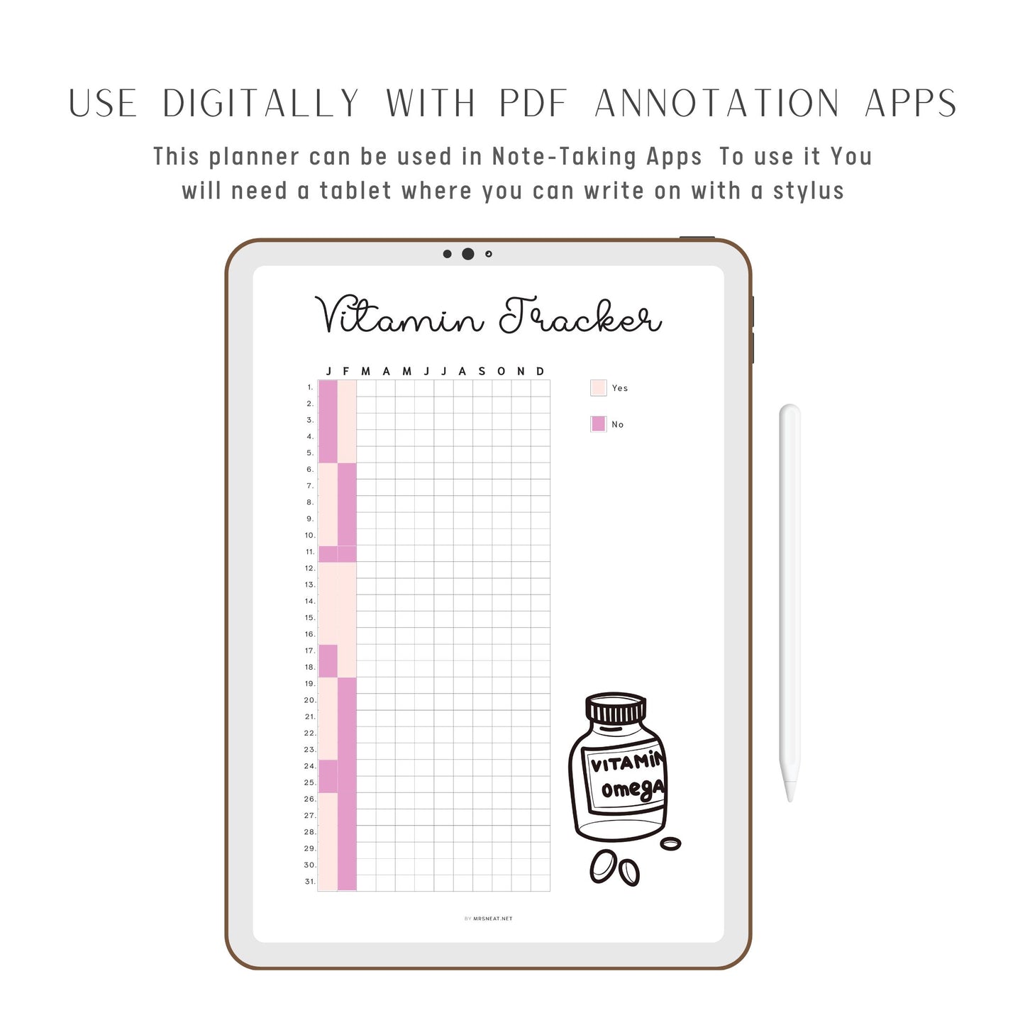 Vitamin Tracker Printable PDF, A4, A5, Letter, Half Letter, Digital Planner, Minimalist Vitamin Tracker Planner, 2 version : Pre-filled & Blank