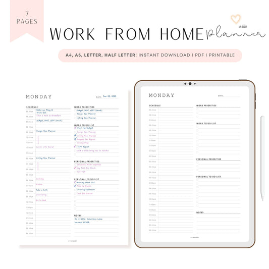 Work From Home Daily Planner 7 Pages, Monday to Sunday