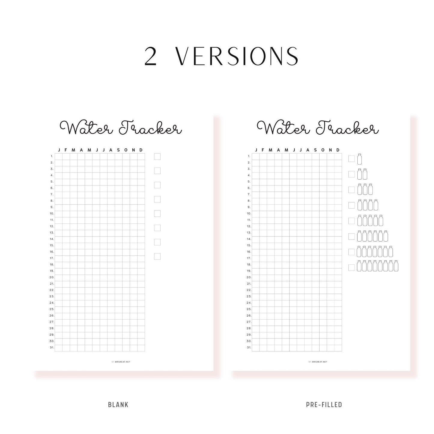 Water Tracker Printable PDF, A4, A5, Letter, Half Letter, Digital Planner, Minimalist Planner, Pre-filled & blank version 