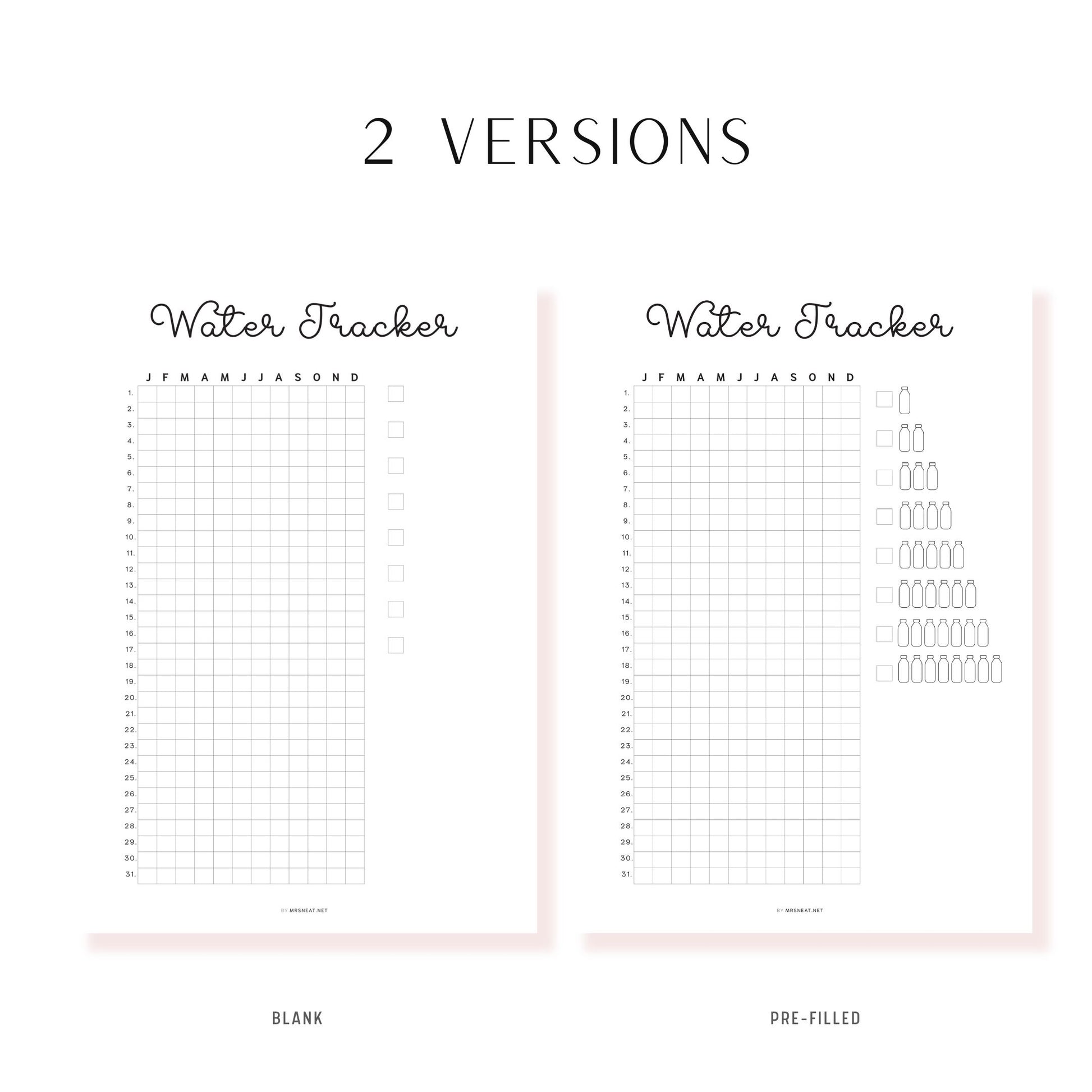 Water Tracker Printable PDF, A4, A5, Letter, Half Letter, Digital Planner, Minimalist Planner, Pre-filled & blank version 