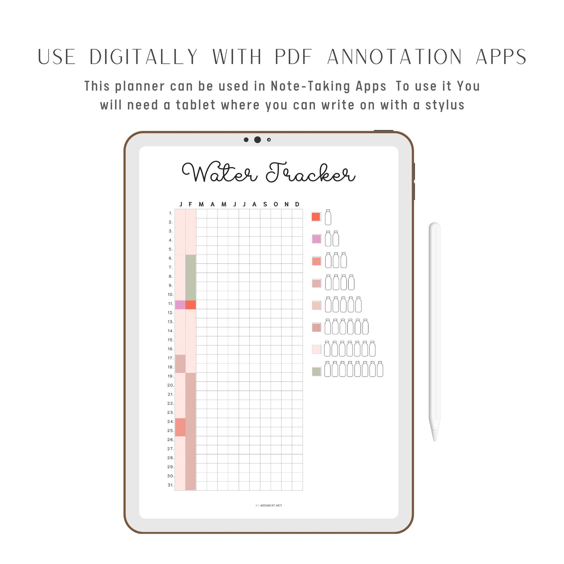 Water Tracker Printable PDF, A4, A5, Letter, Half Letter, Digital Planner, Minimalist Planner, Pre-filled & blank version 