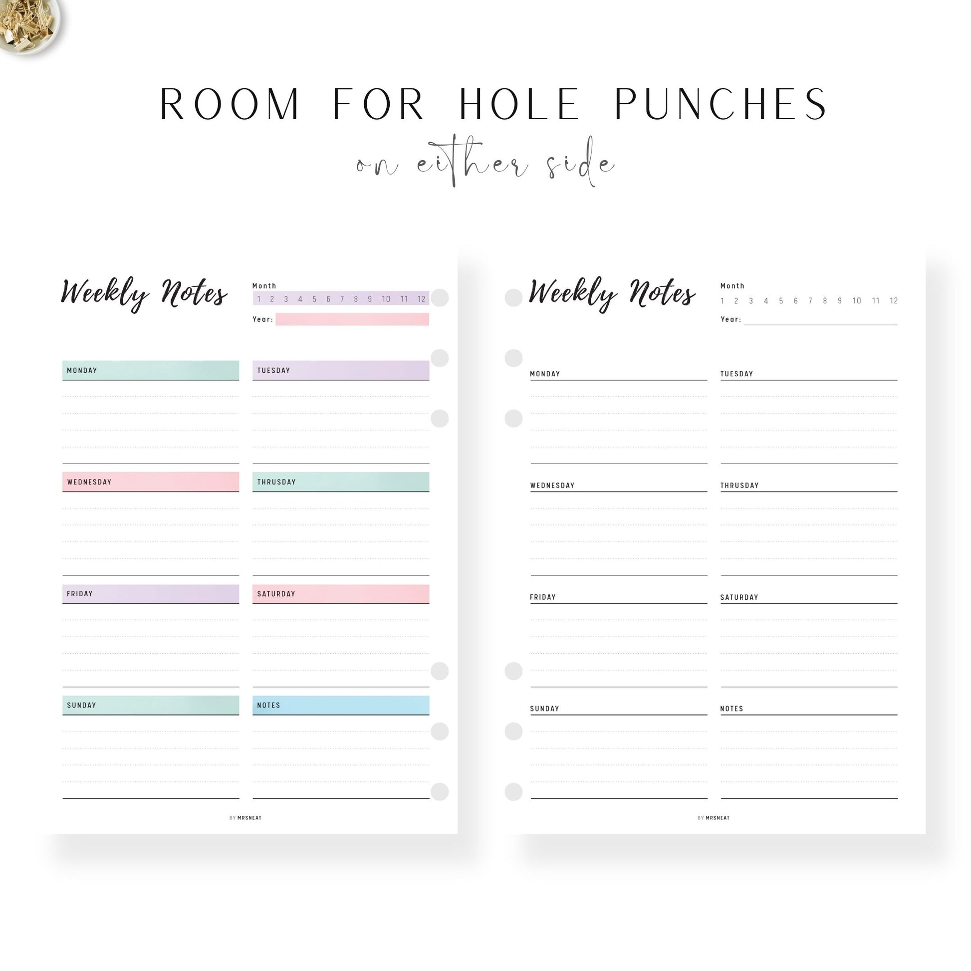 Weekly Notes Template Printable, 2 color options, PDF