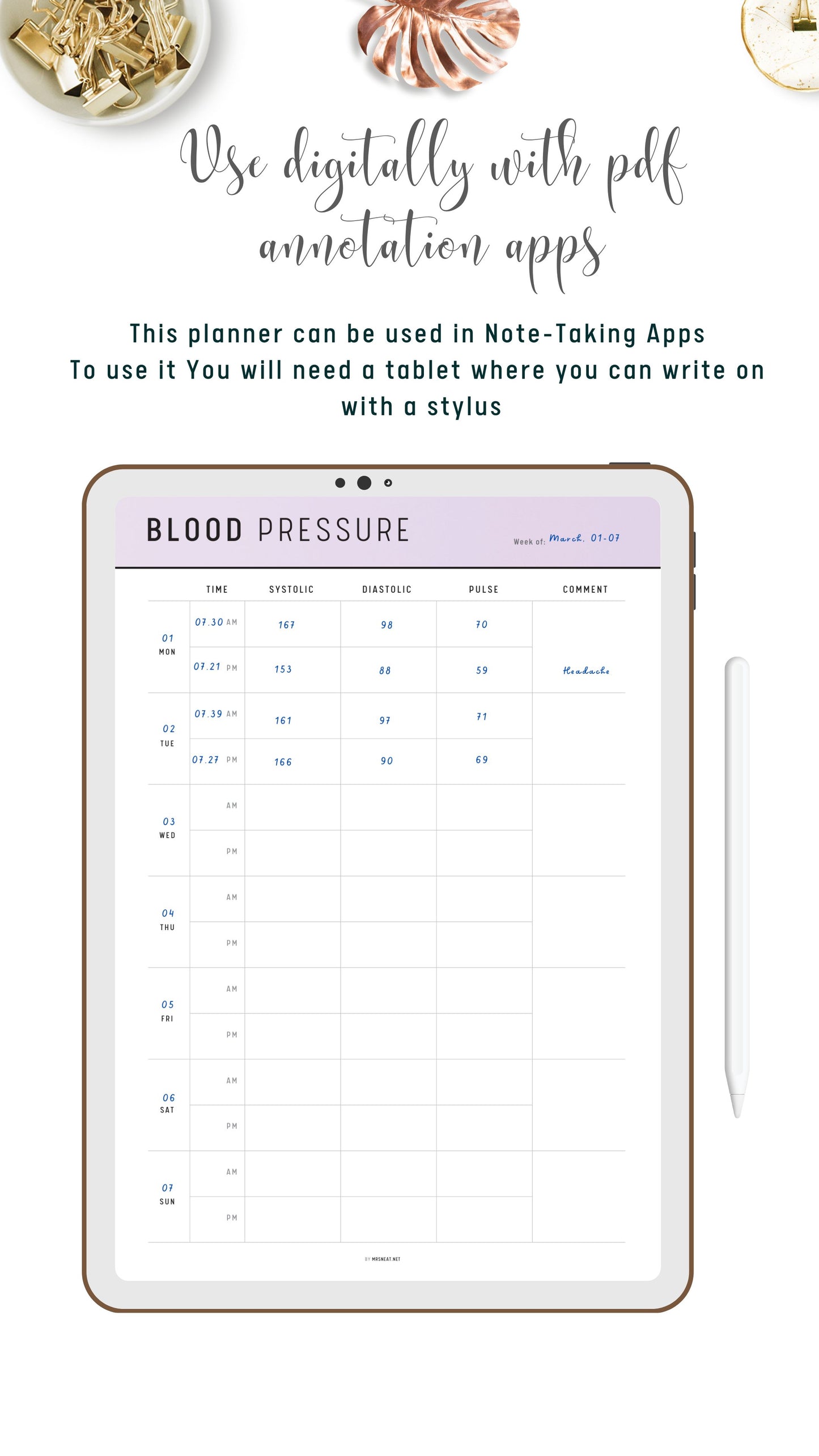 Digital Blood Pressure Log Template